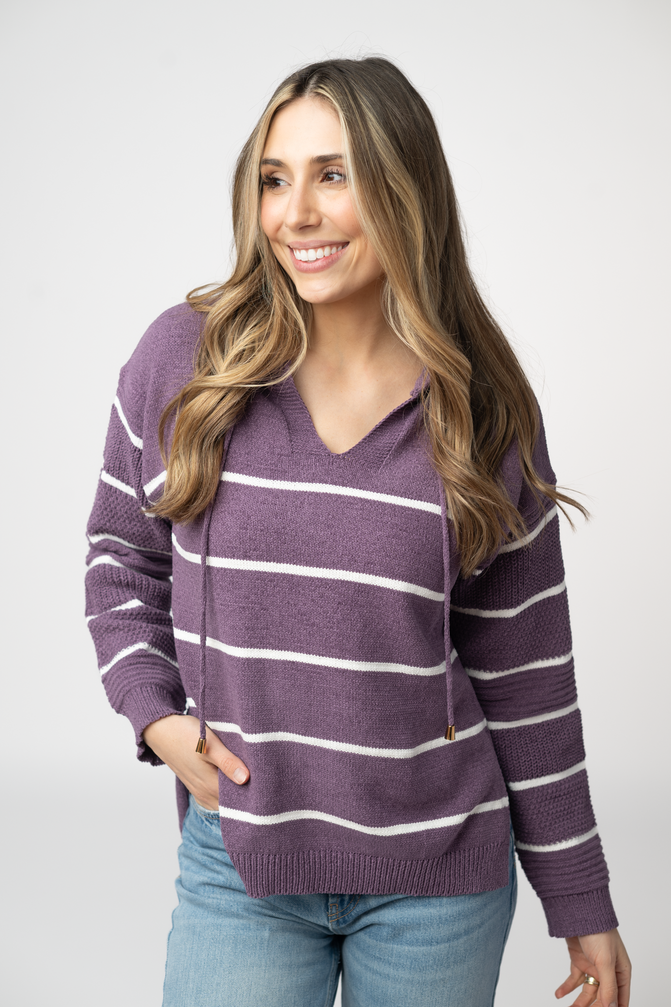 Michelle Mae Maddie Striped Hoodie - Purple