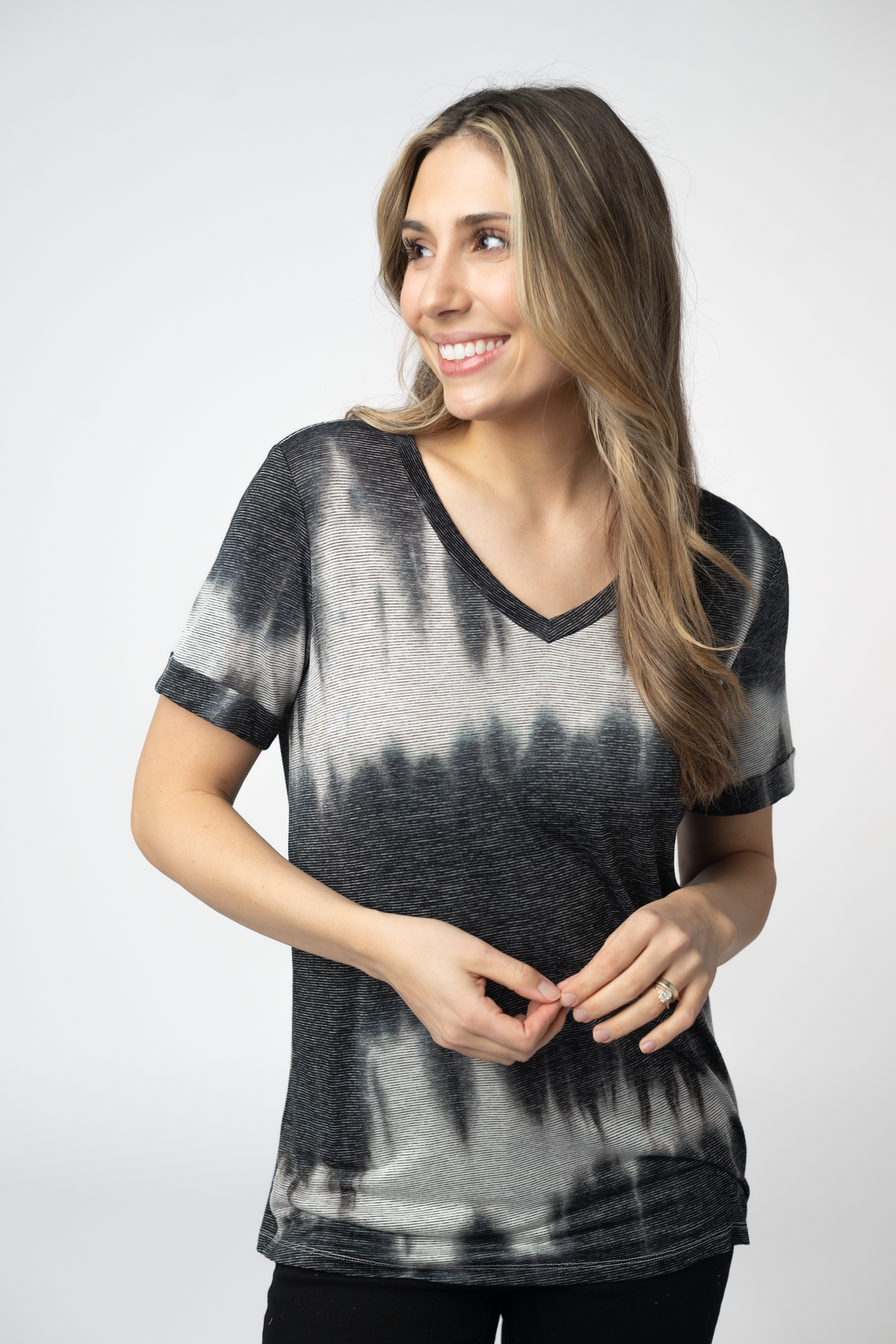 Michelle Mae Sophie Top - Ombre Micro Stripes Midnight and White