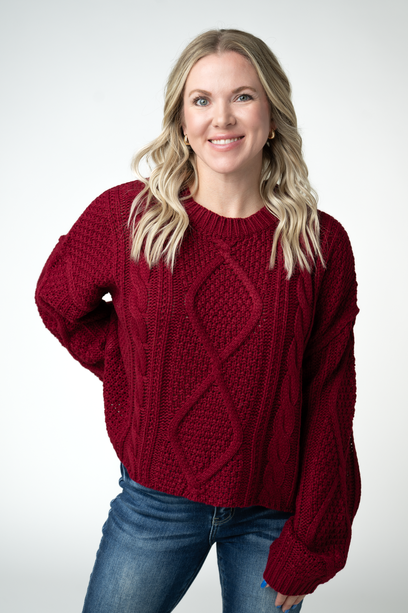 Michelle Mae Cable Knit Sweater - Cranberry