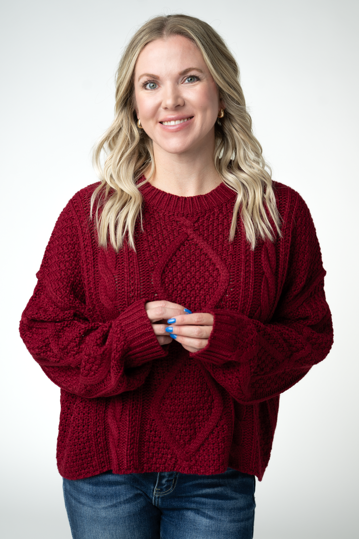 Michelle Mae Cable Knit Sweater - Cranberry
