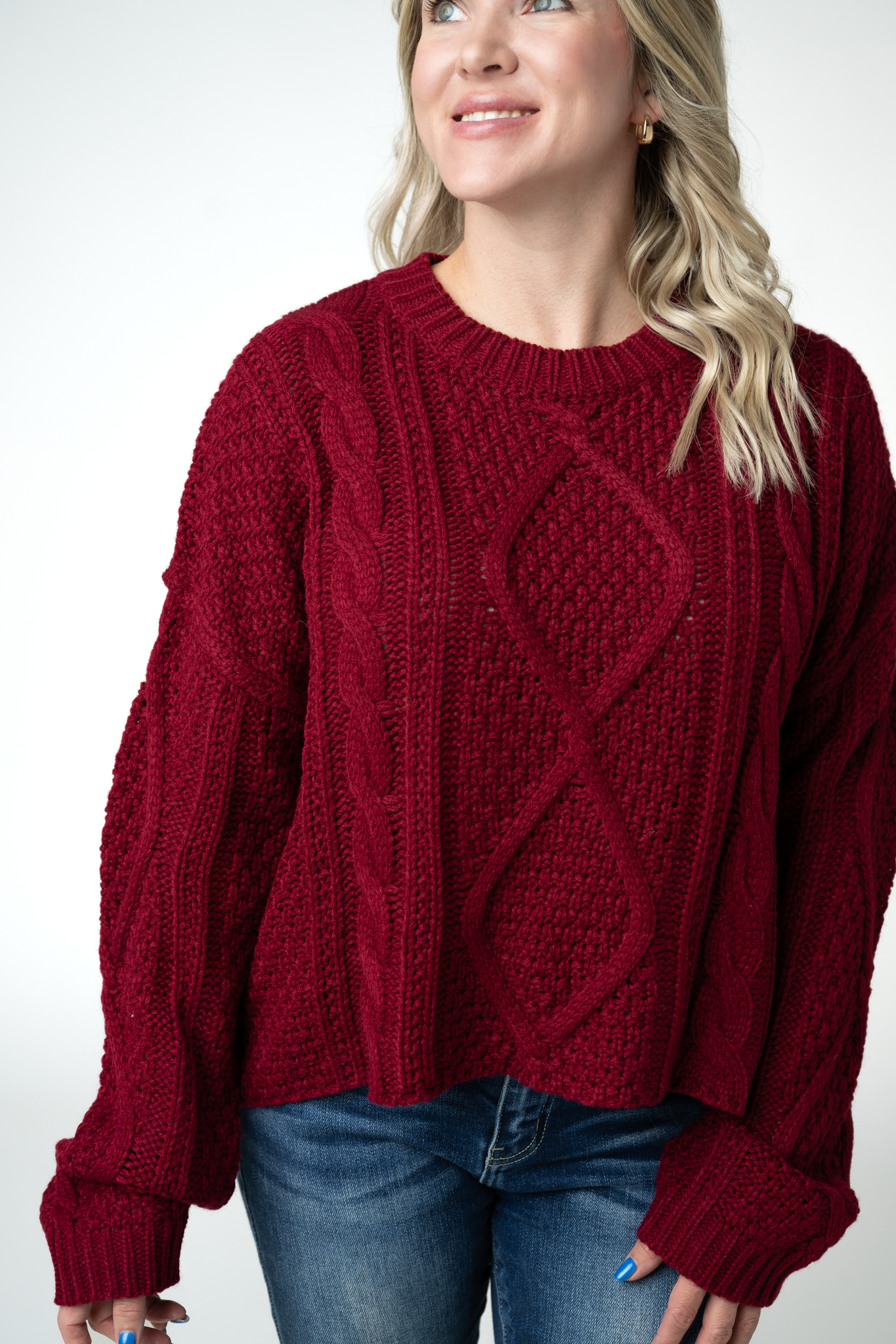 Michelle Mae Cable Knit Sweater - Cranberry