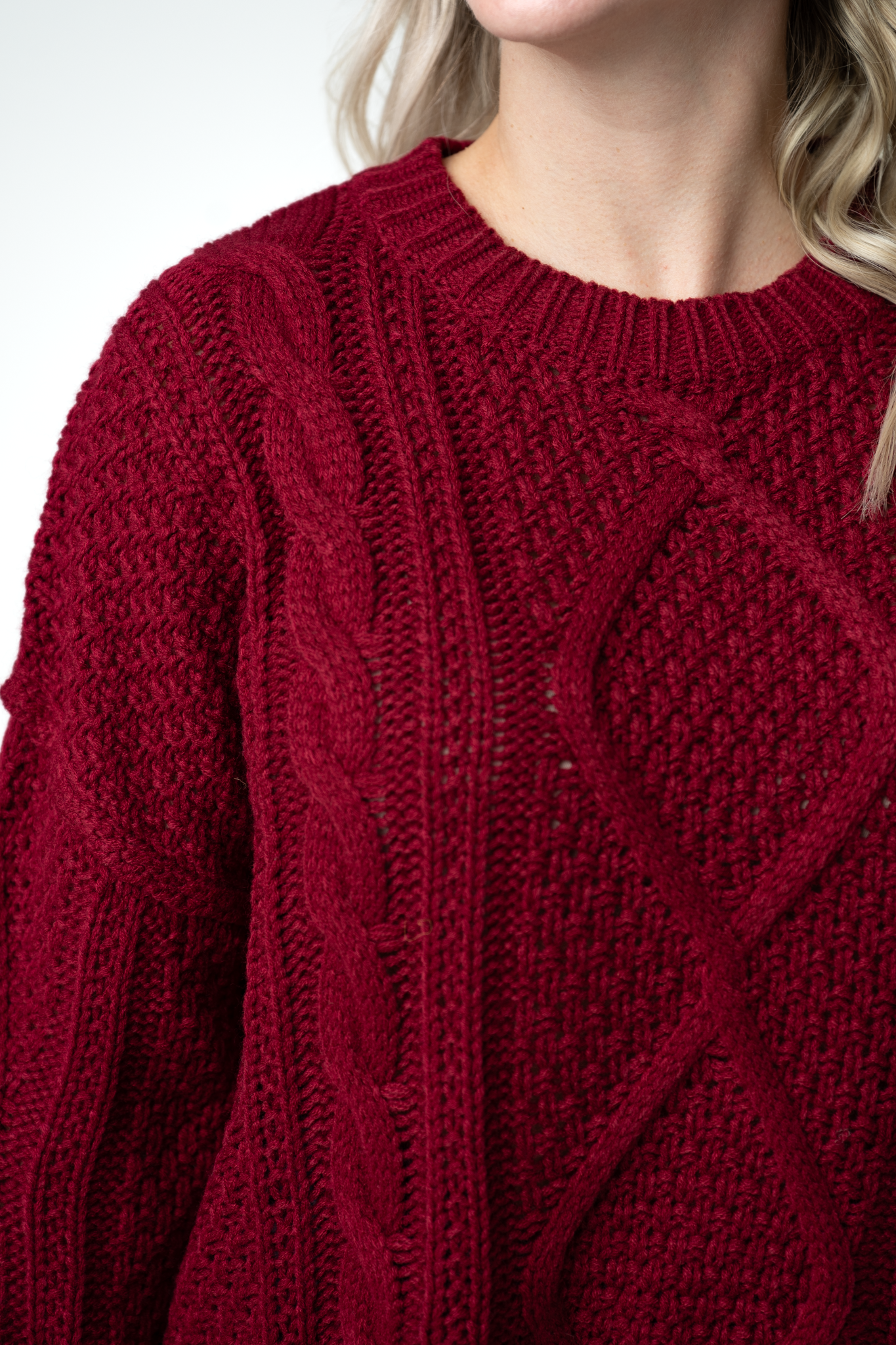 Michelle Mae Cable Knit Sweater - Cranberry