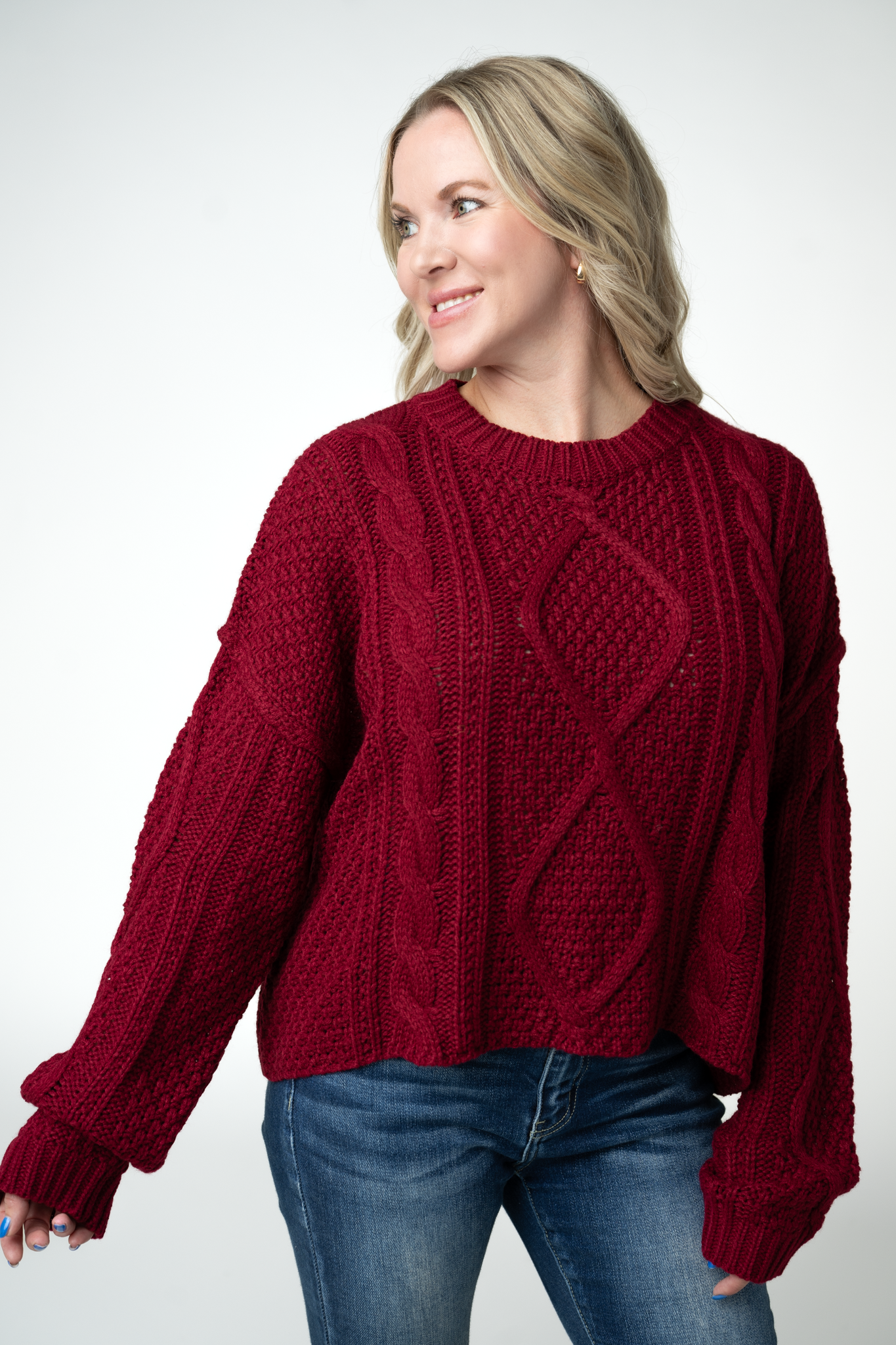 Michelle Mae Cable Knit Sweater - Cranberry