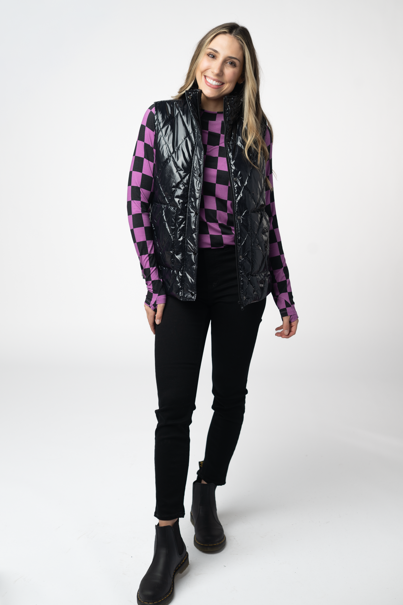 Michelle Mae Remy Zip Up Vest - Shiny Black