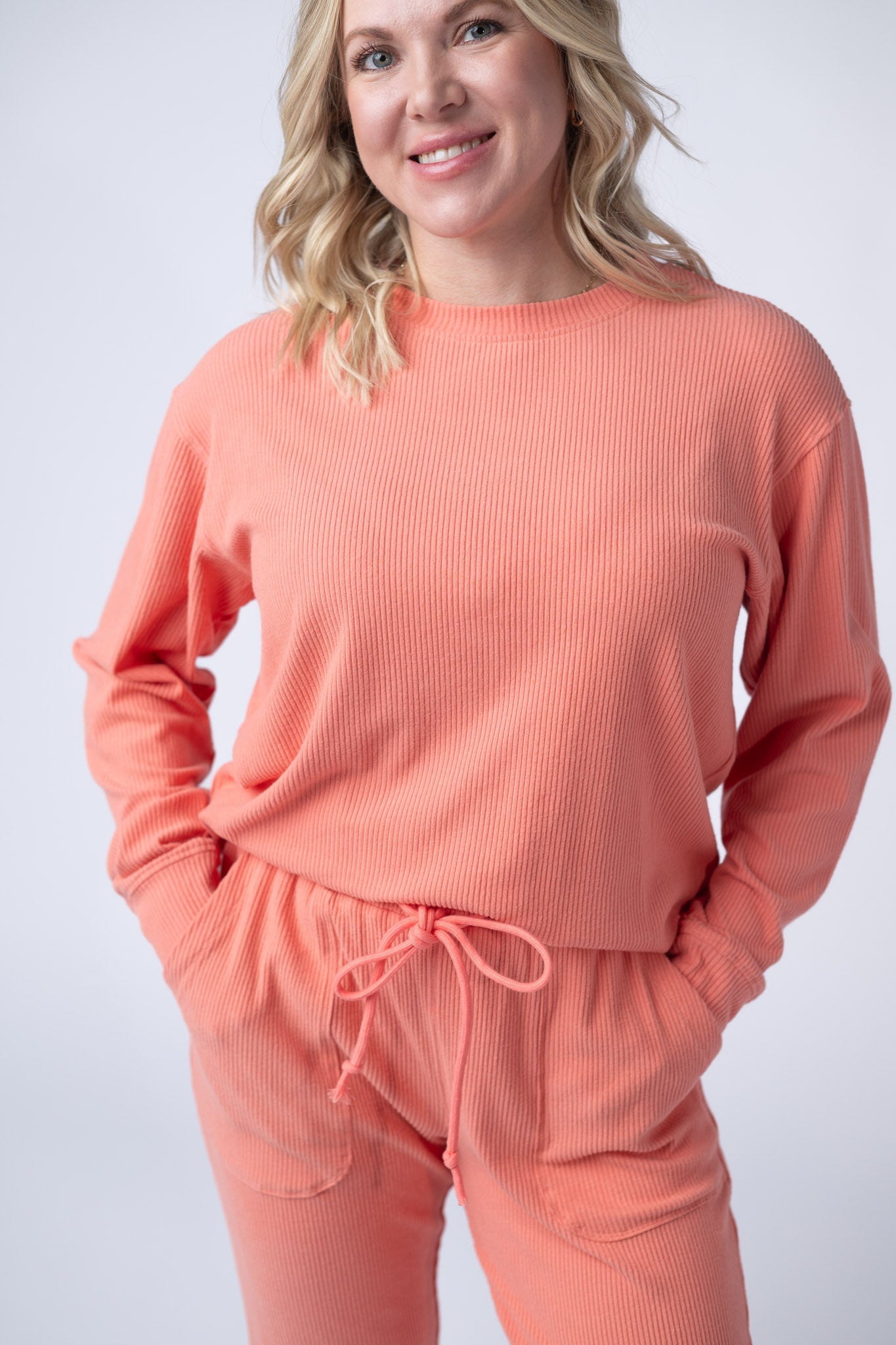 Michelle Mae Corrine Ribbed Pullover Top - Coral