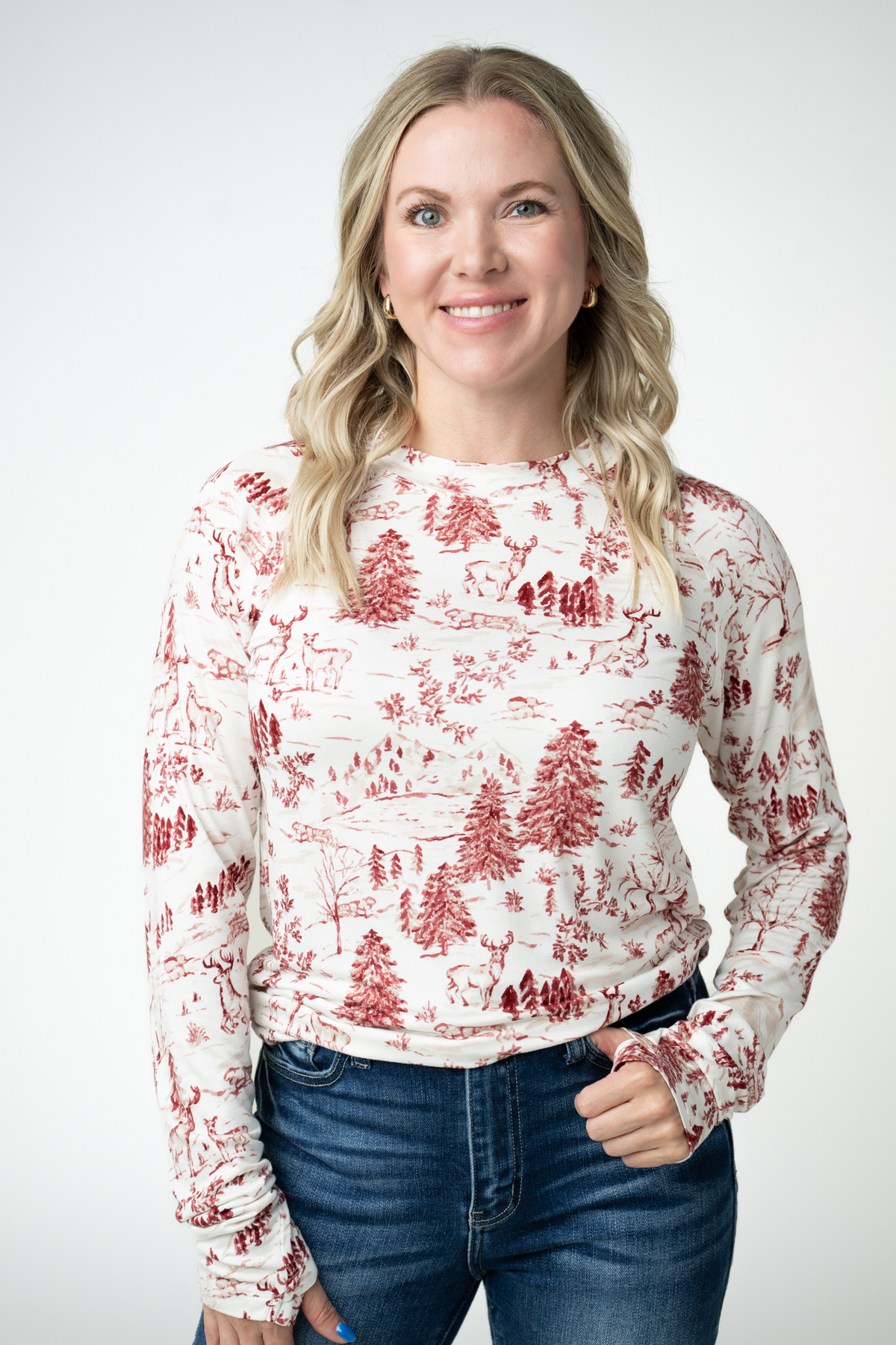 Michelle Mae Blair Long Sleeve Top - Cranberry Woodland