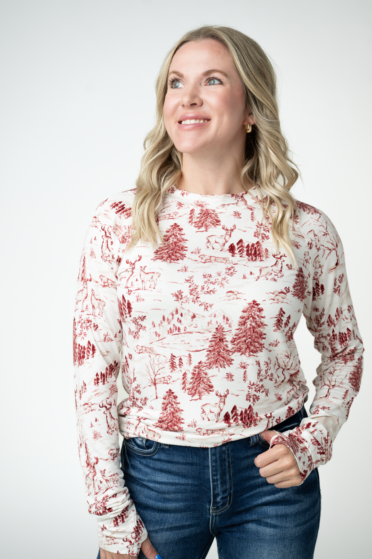 Michelle Mae Blair Long Sleeve Top - Cranberry Woodland