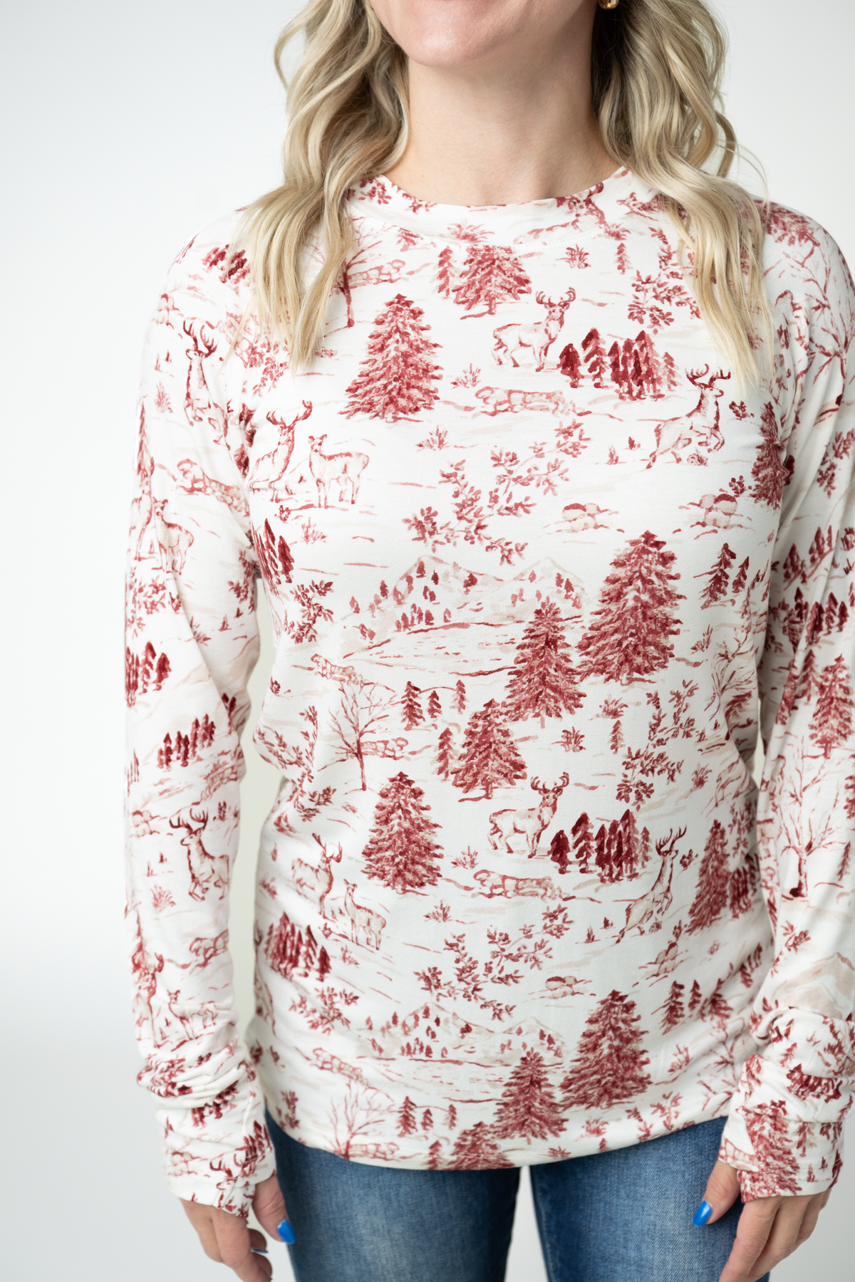 Michelle Mae Blair Long Sleeve Top - Cranberry Woodland