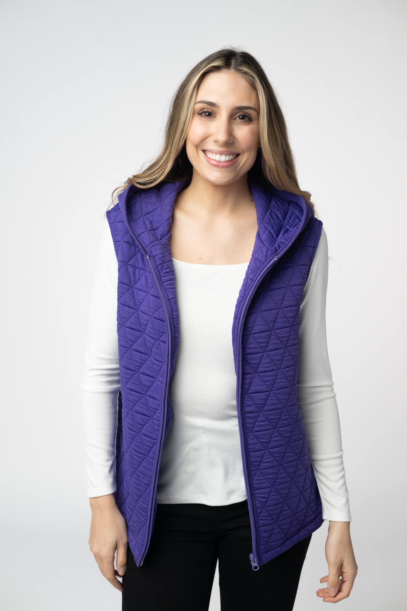 Michelle Mae Heather Geometric Hooded Vest - Purple