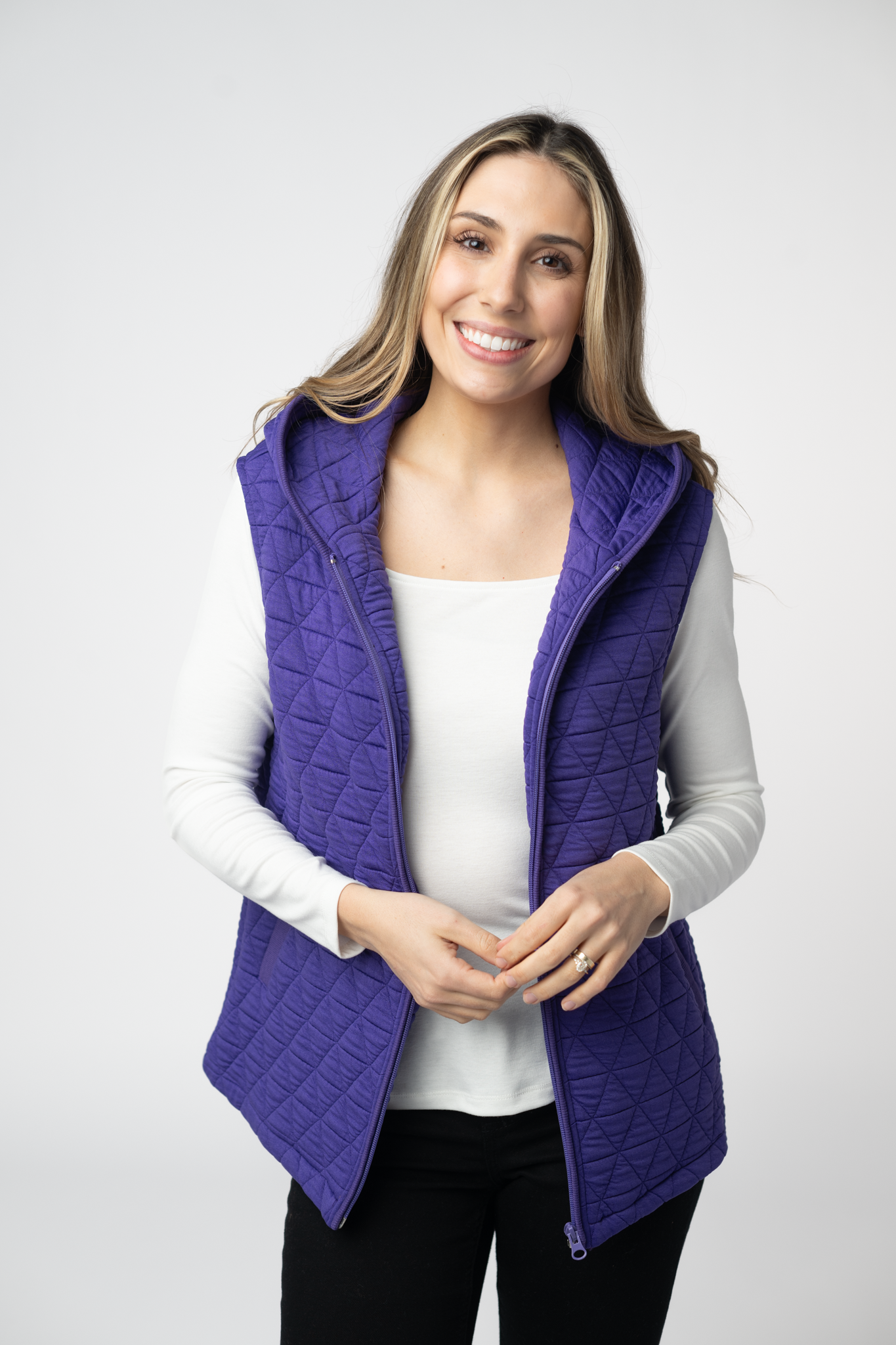 Michelle Mae Heather Geometric Hooded Vest - Purple