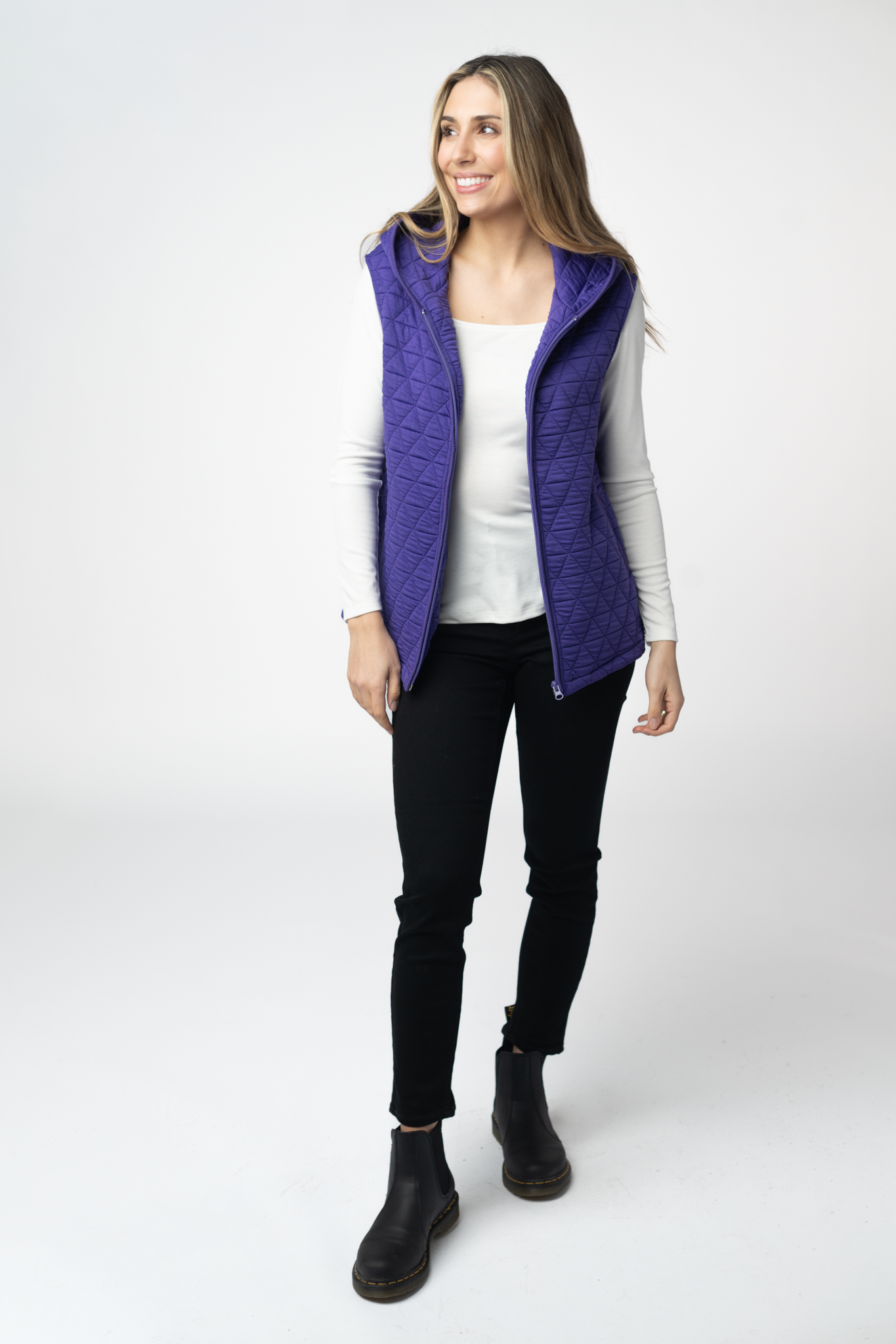 Michelle Mae Heather Geometric Hooded Vest - Purple