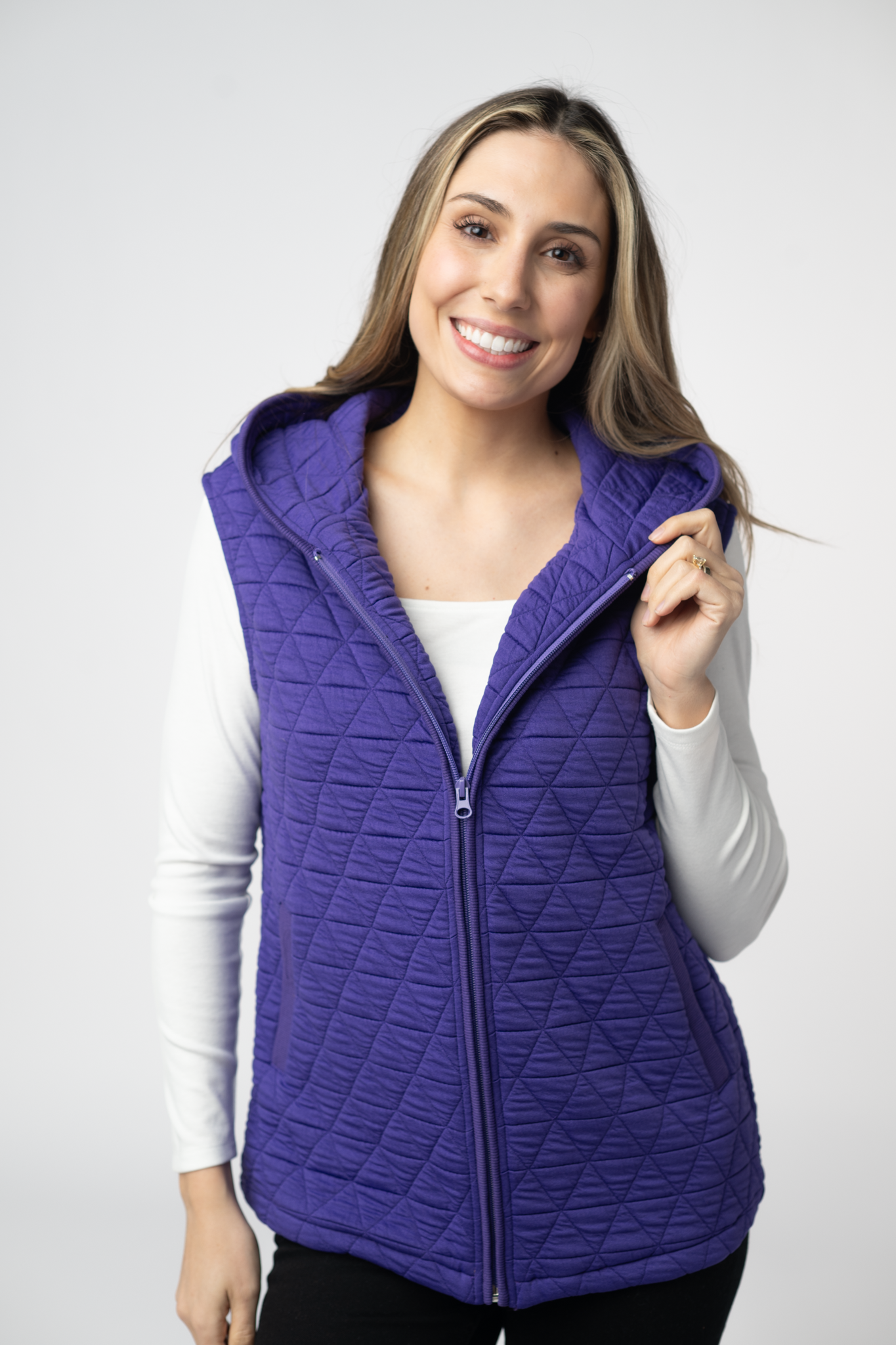 Michelle Mae Heather Geometric Hooded Vest - Purple