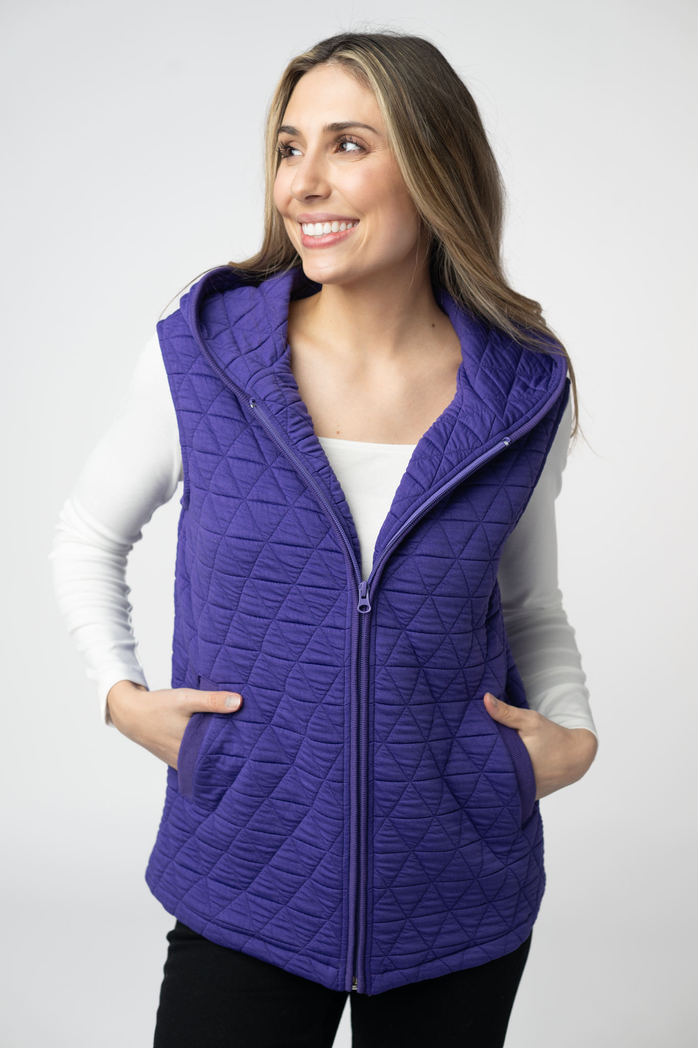 Michelle Mae Heather Geometric Hooded Vest - Purple