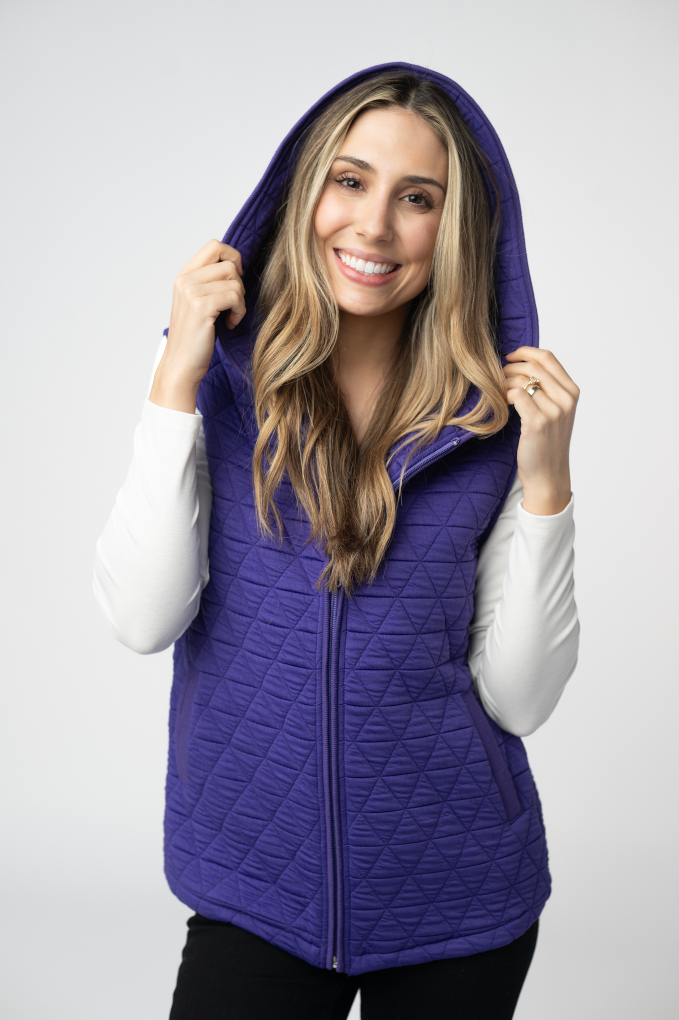 Michelle Mae Heather Geometric Hooded Vest - Purple