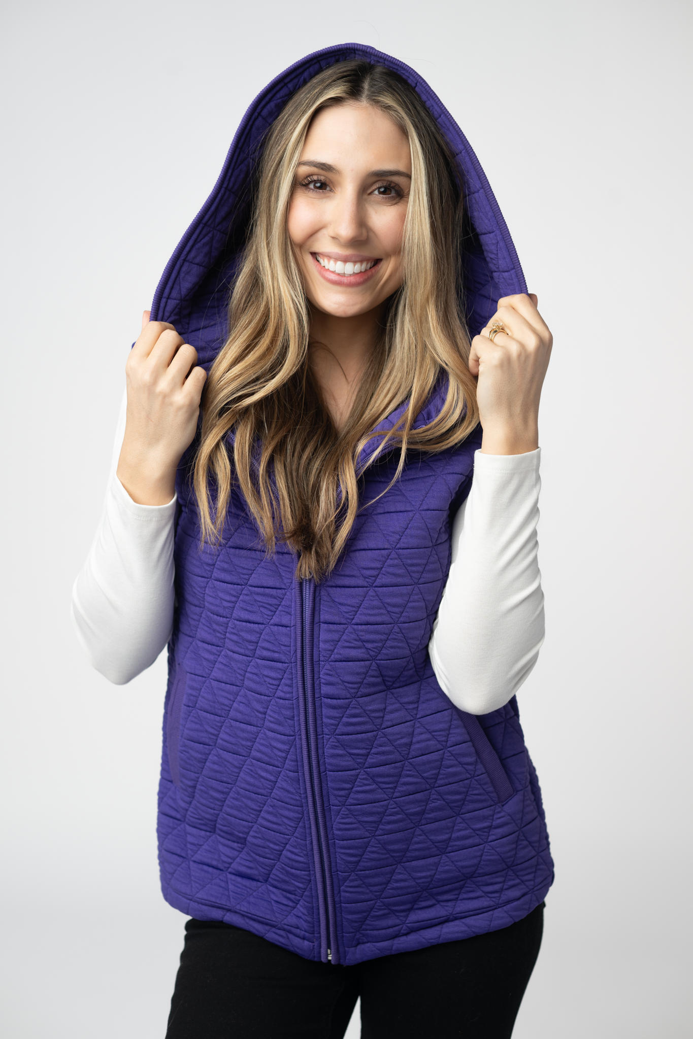 Michelle Mae Heather Geometric Hooded Vest - Purple