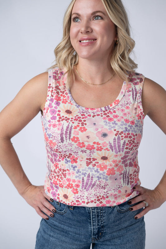 Michelle Mae Ava Tank - Coral Sunset Floral