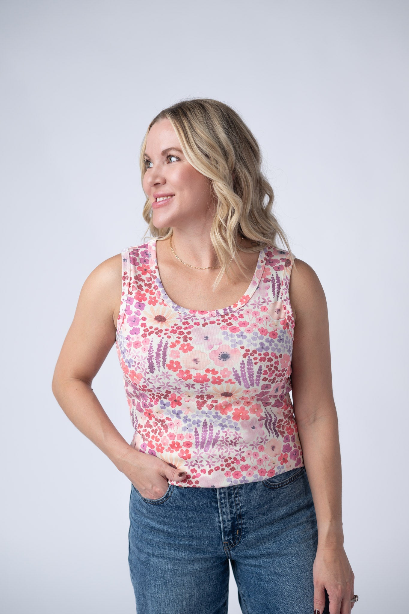 Michelle Mae Ava Tank - Coral Sunset Floral