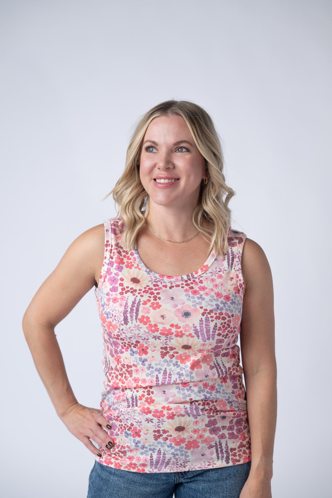 Michelle Mae Ava Tank - Coral Sunset Floral