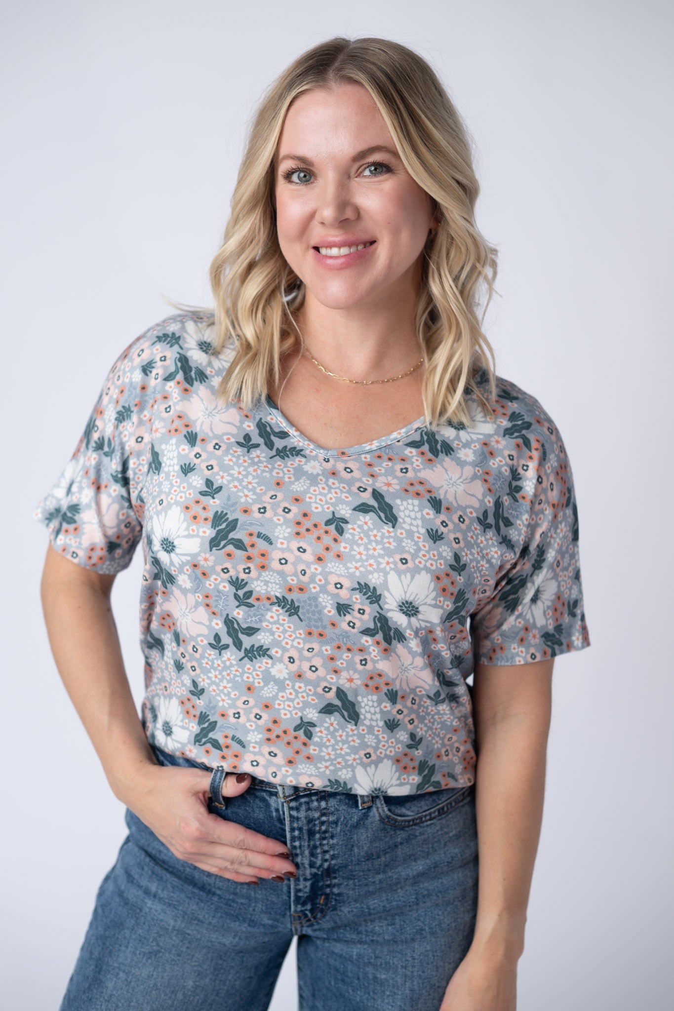 Michelle Mae Chloe Cozy Tee - Ditsy Blush Floral