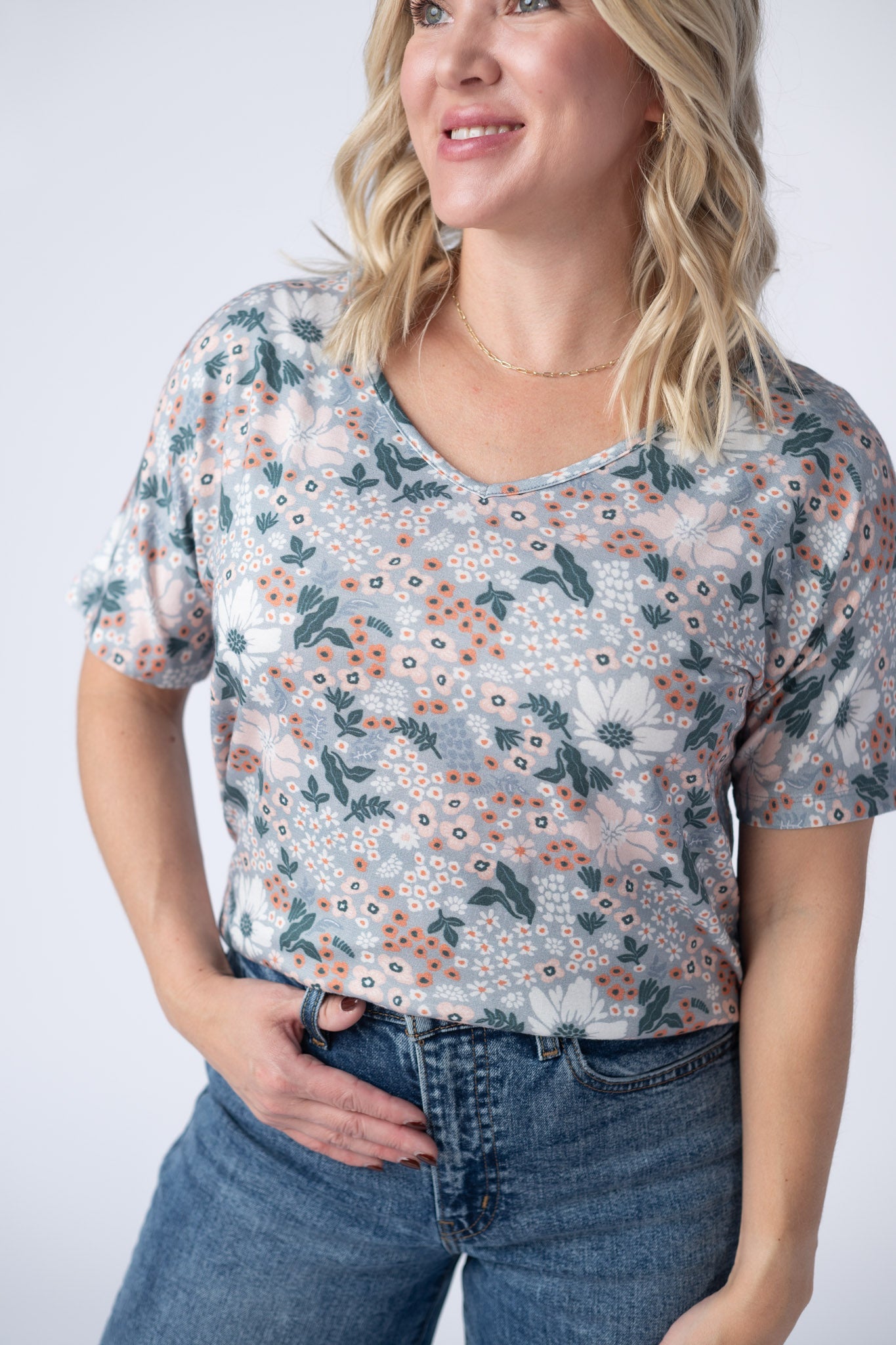 Michelle Mae Chloe Cozy Tee - Ditsy Blush Floral