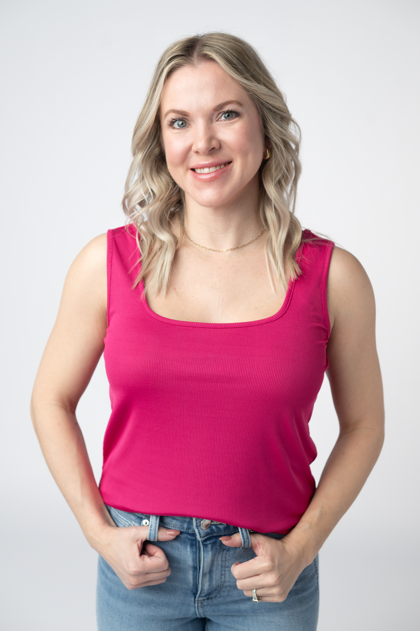Michelle Mae Rachel Ribbed Tank -  Hot Pink