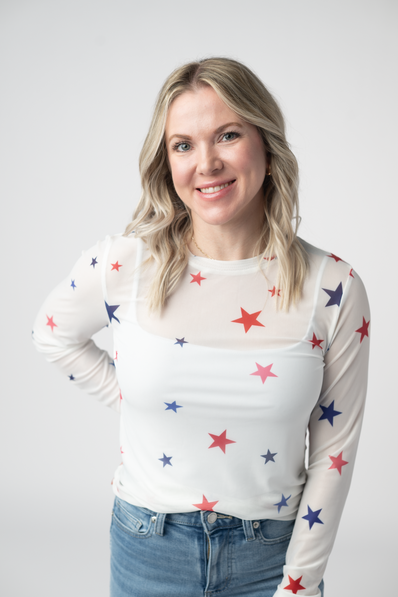 Michelle Mae Mesh Long Sleeve Top - Stars