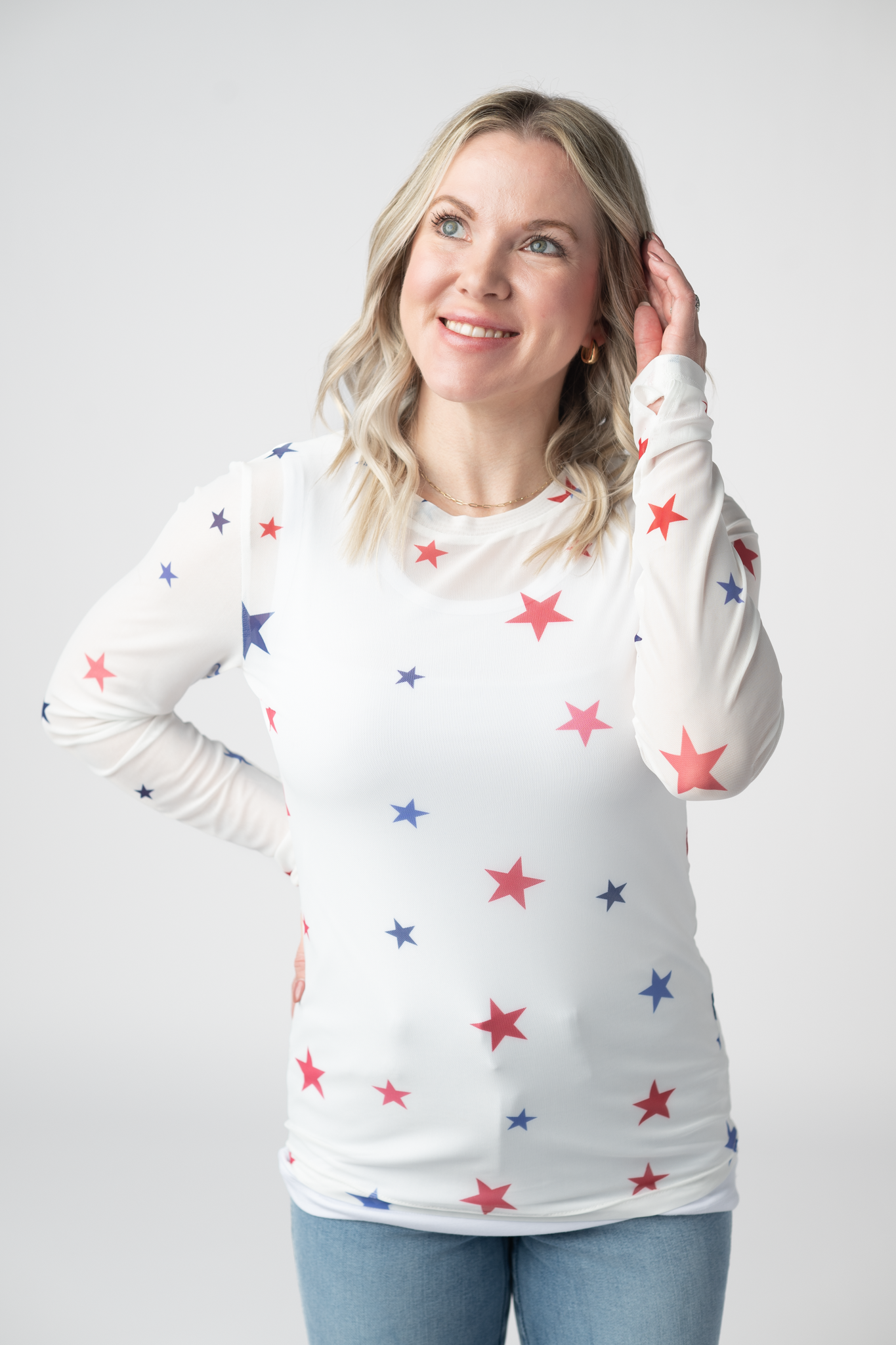 Michelle Mae Mesh Long Sleeve Top - Stars