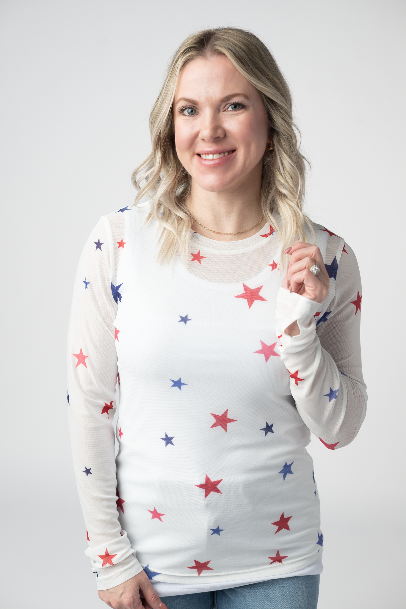 Michelle Mae Mesh Long Sleeve Top - Stars