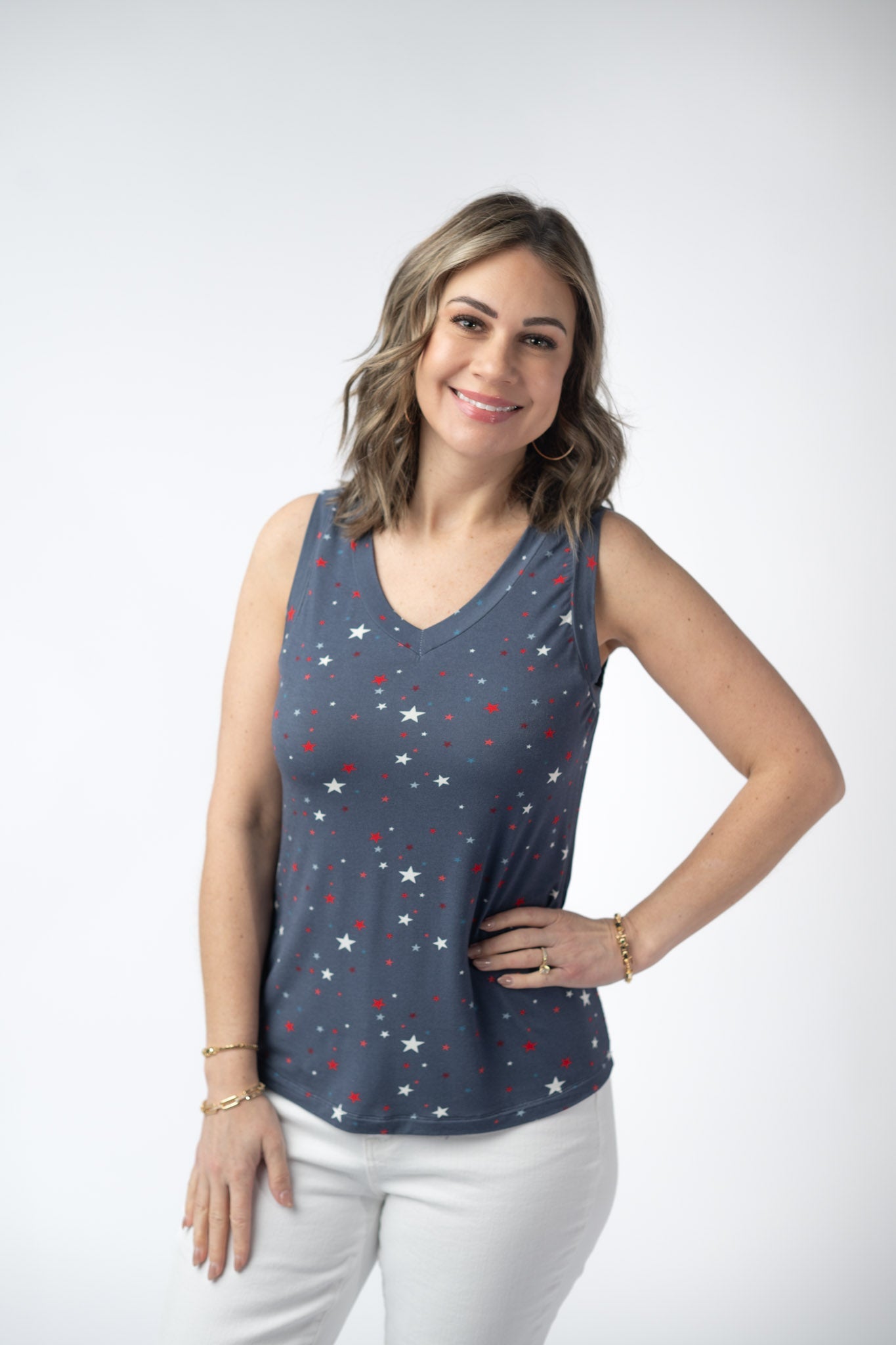 Michelle Mae Noelle Tank - Navy Liberty Stars