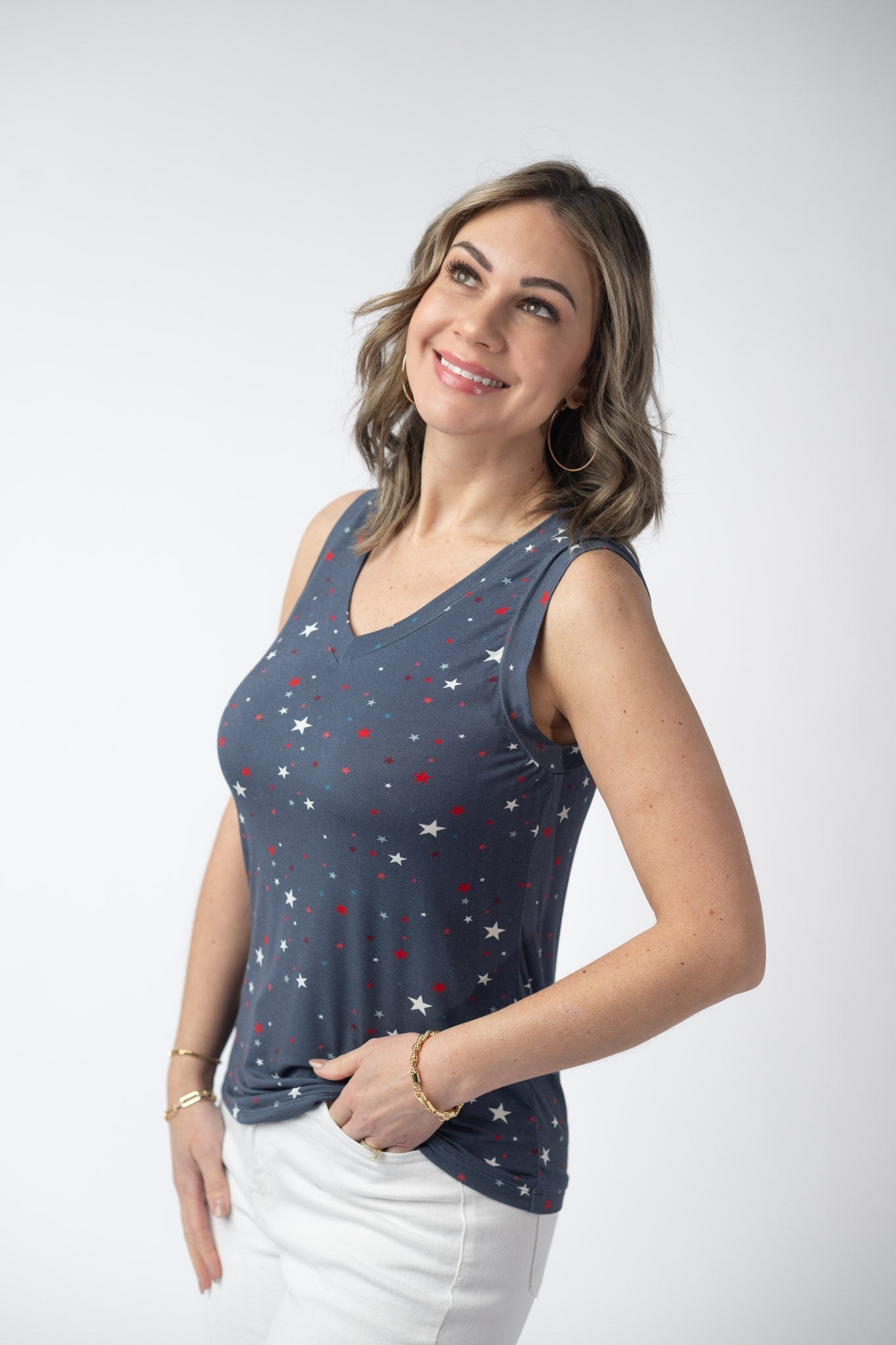 Michelle Mae Noelle Tank - Navy Liberty Stars