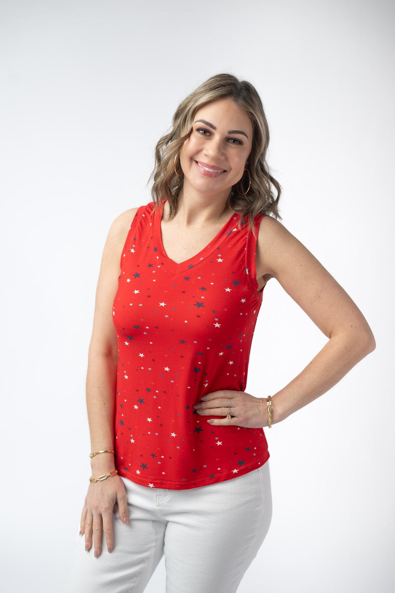 Michelle Mae Noelle Tank - Red Liberty Stars