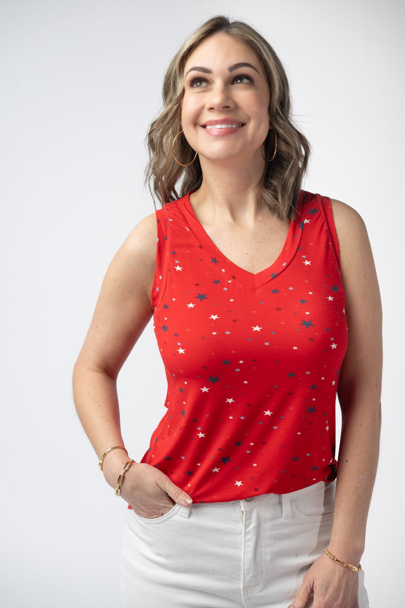 Michelle Mae Noelle Tank - Red Liberty Stars