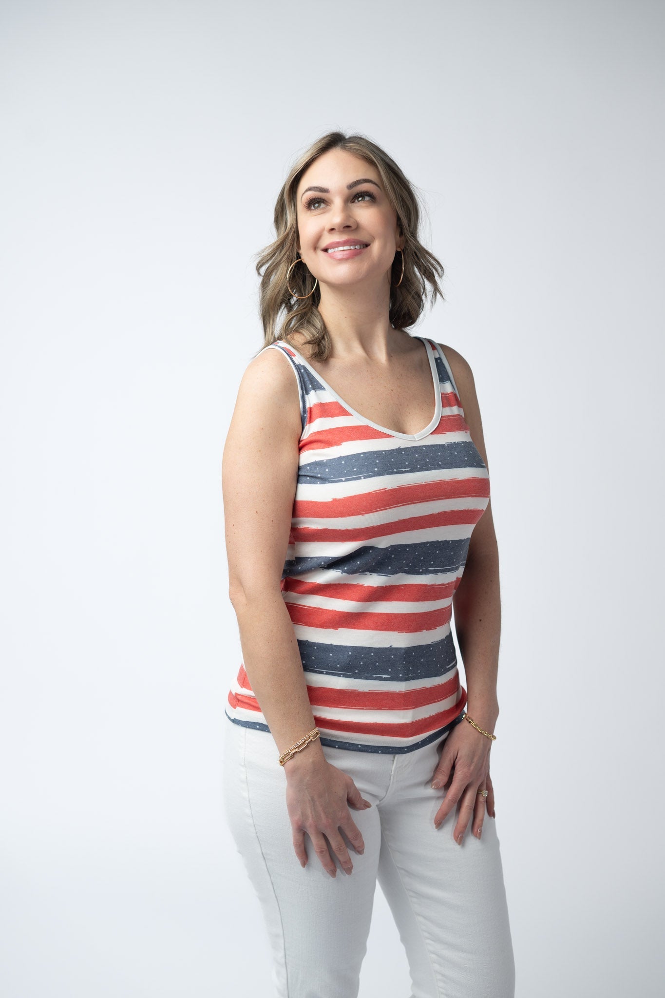 Michelle Mae Kennedy Tank - Striped Red, White, and Micro Blue Stars