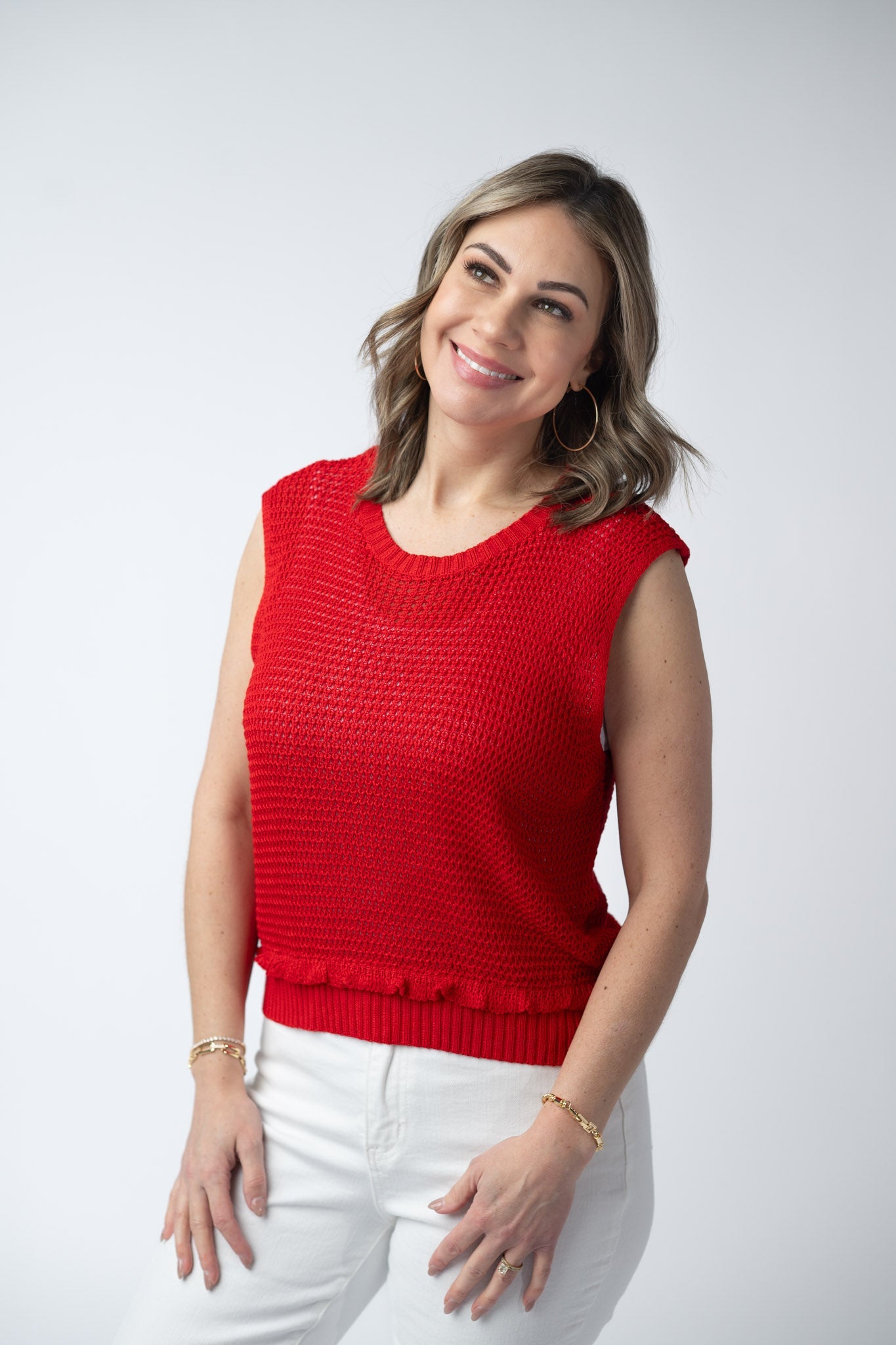 Michelle Mae Amaya Open Knit Top - Red