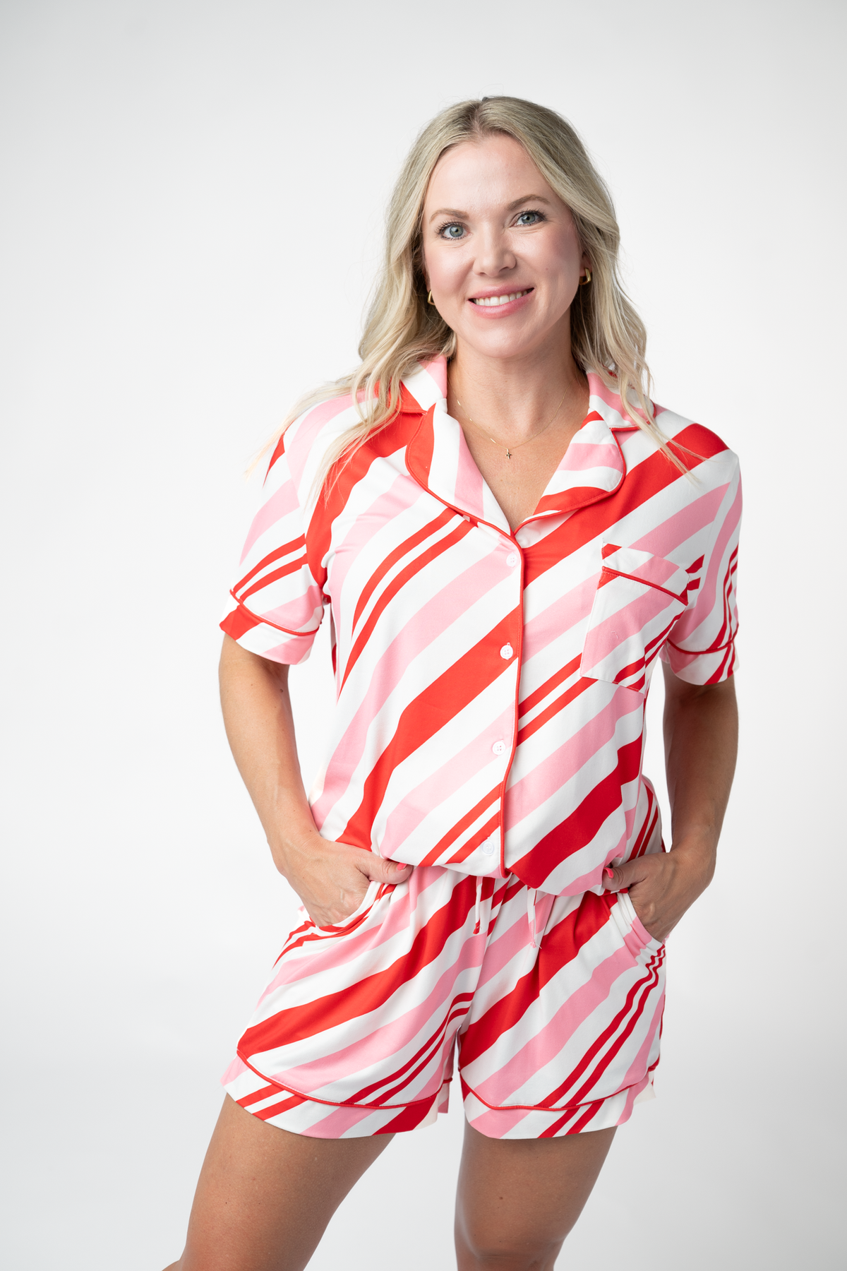 Michelle Mae Brooke Top and Shorts Pajama Set - Candy Cane