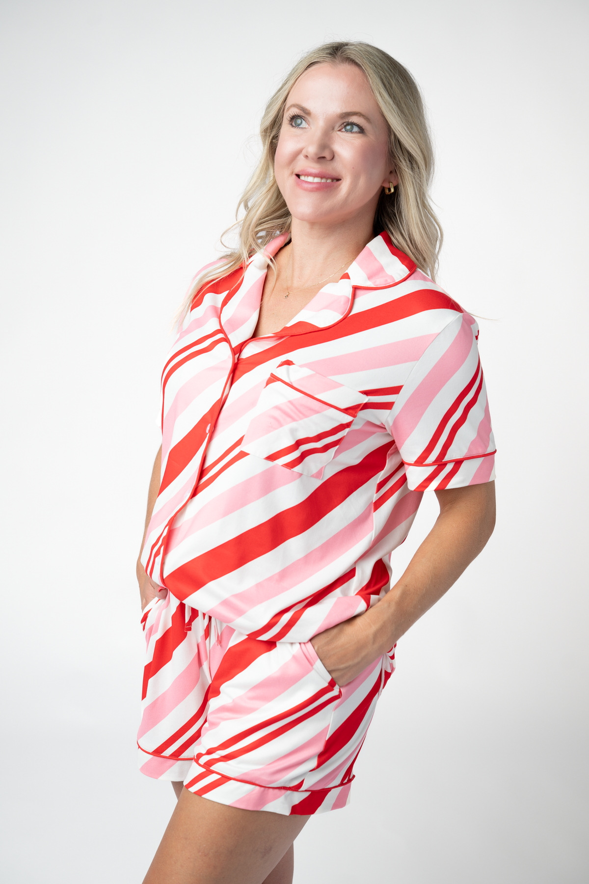 Michelle Mae Brooke Top and Shorts Pajama Set - Candy Cane