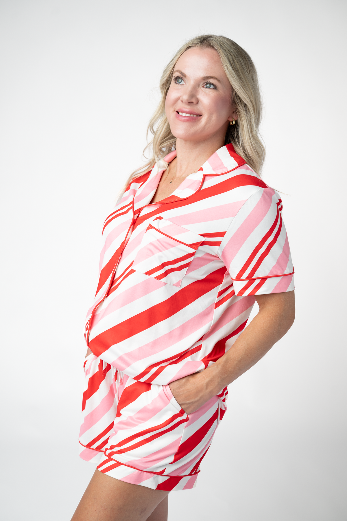 Michelle Mae Brooke Top and Shorts Pajama Set - Candy Cane