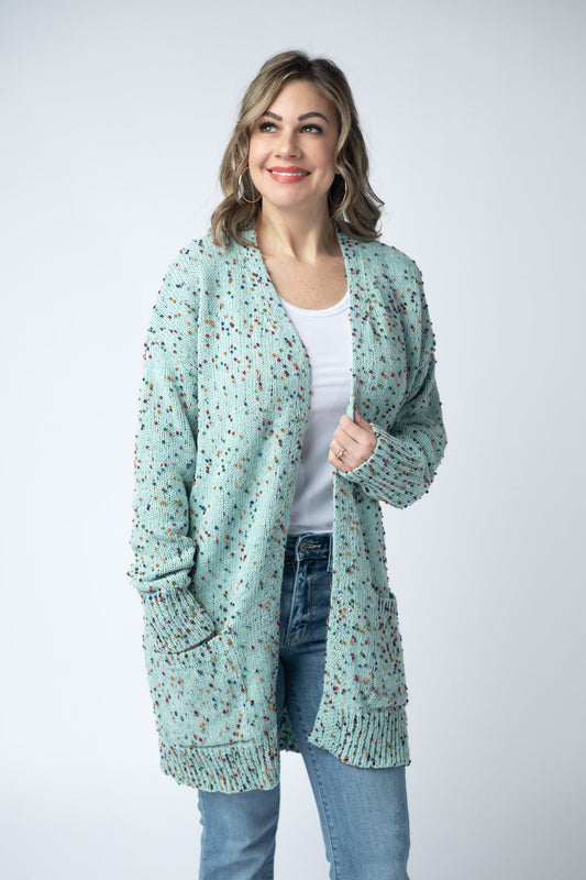 Michelle Mae Carly Confetti Dot Cardigan - Aqua Blue