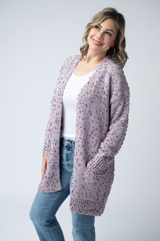 Michelle Mae Carly Confetti Dot Cardigan - Lavender