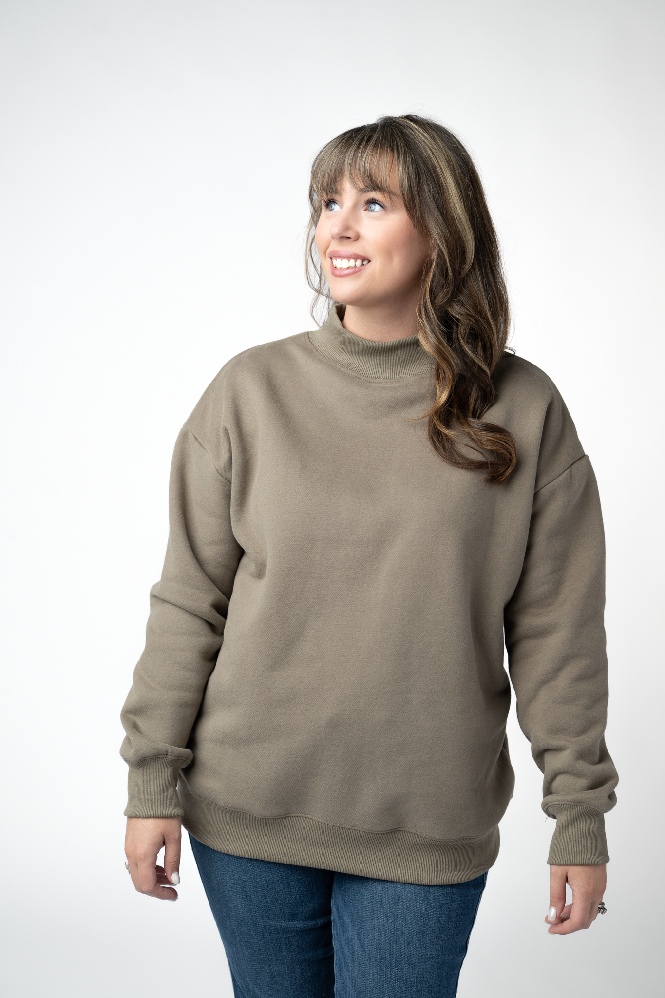 Michelle Mae Marley Mock Neck Sweatshirt - Taupe