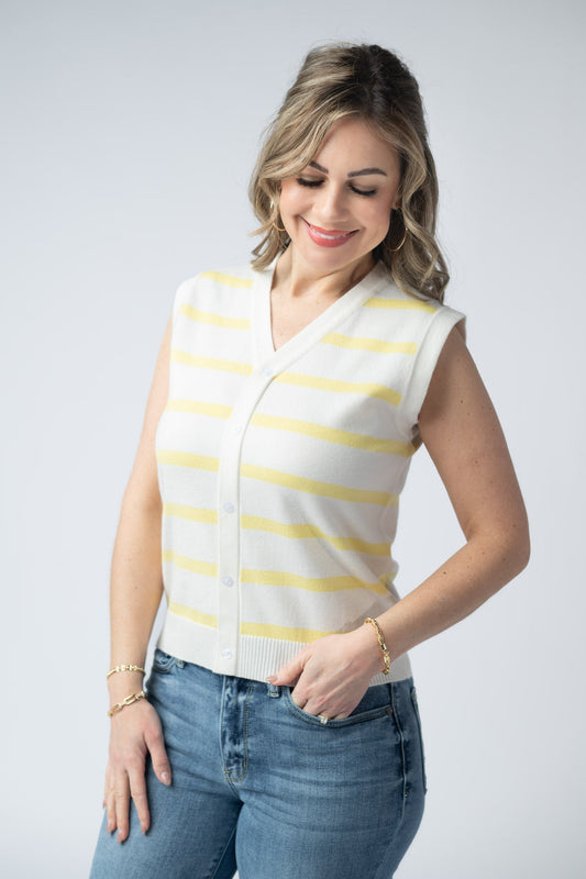 Michelle Mae Lucy Striped Button Tank - Yellow
