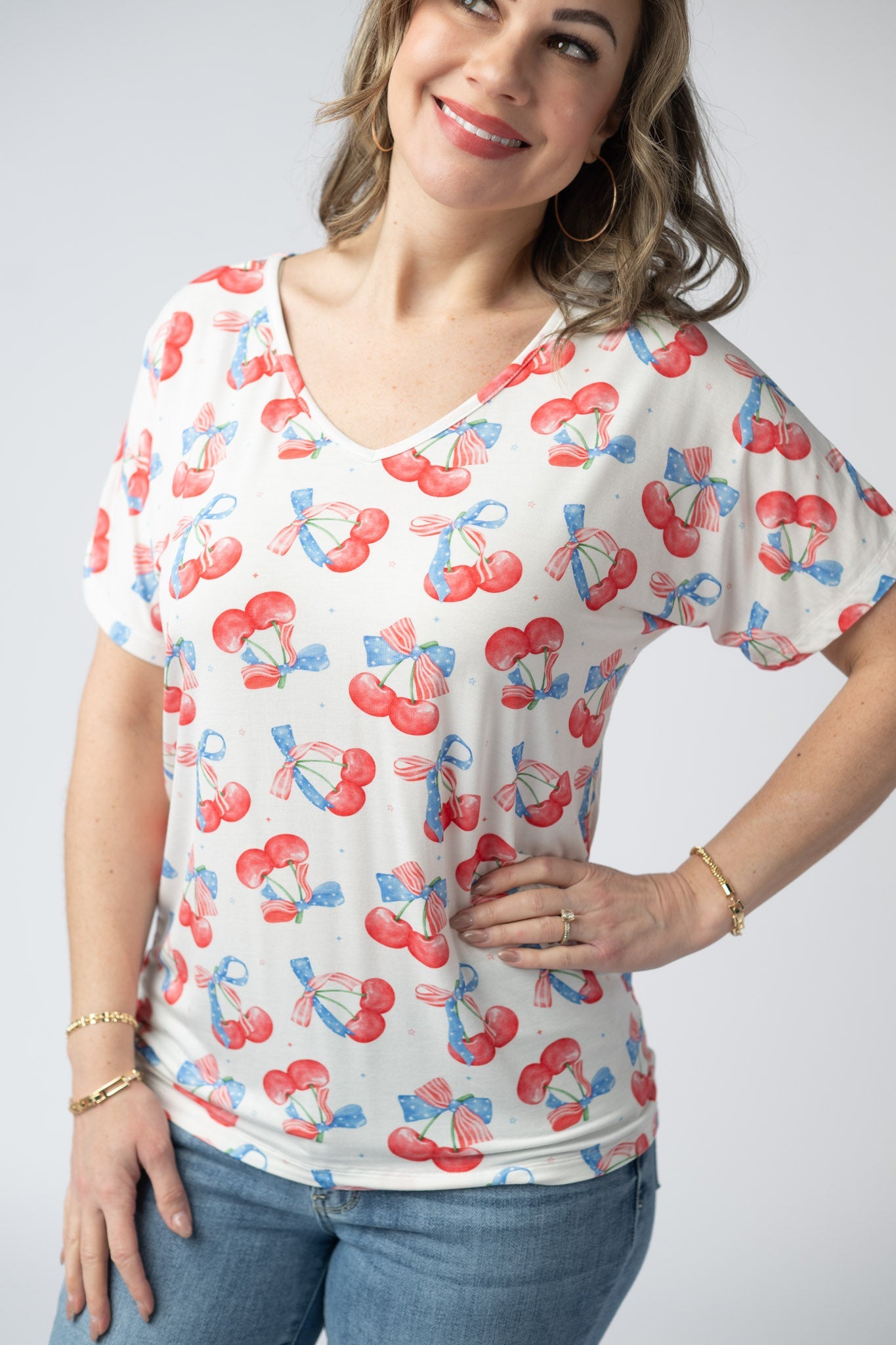 Michelle Mae Chloe Cozy Top - Patriotic Cherries