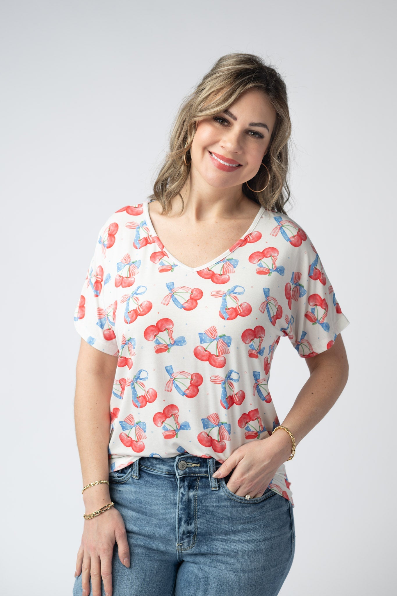 Michelle Mae Chloe Cozy Top - Patriotic Cherries