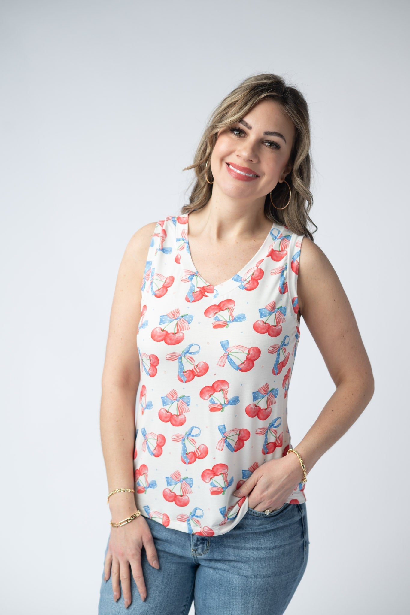 Michelle Mae Noelle Tank - Patriotic Cherries