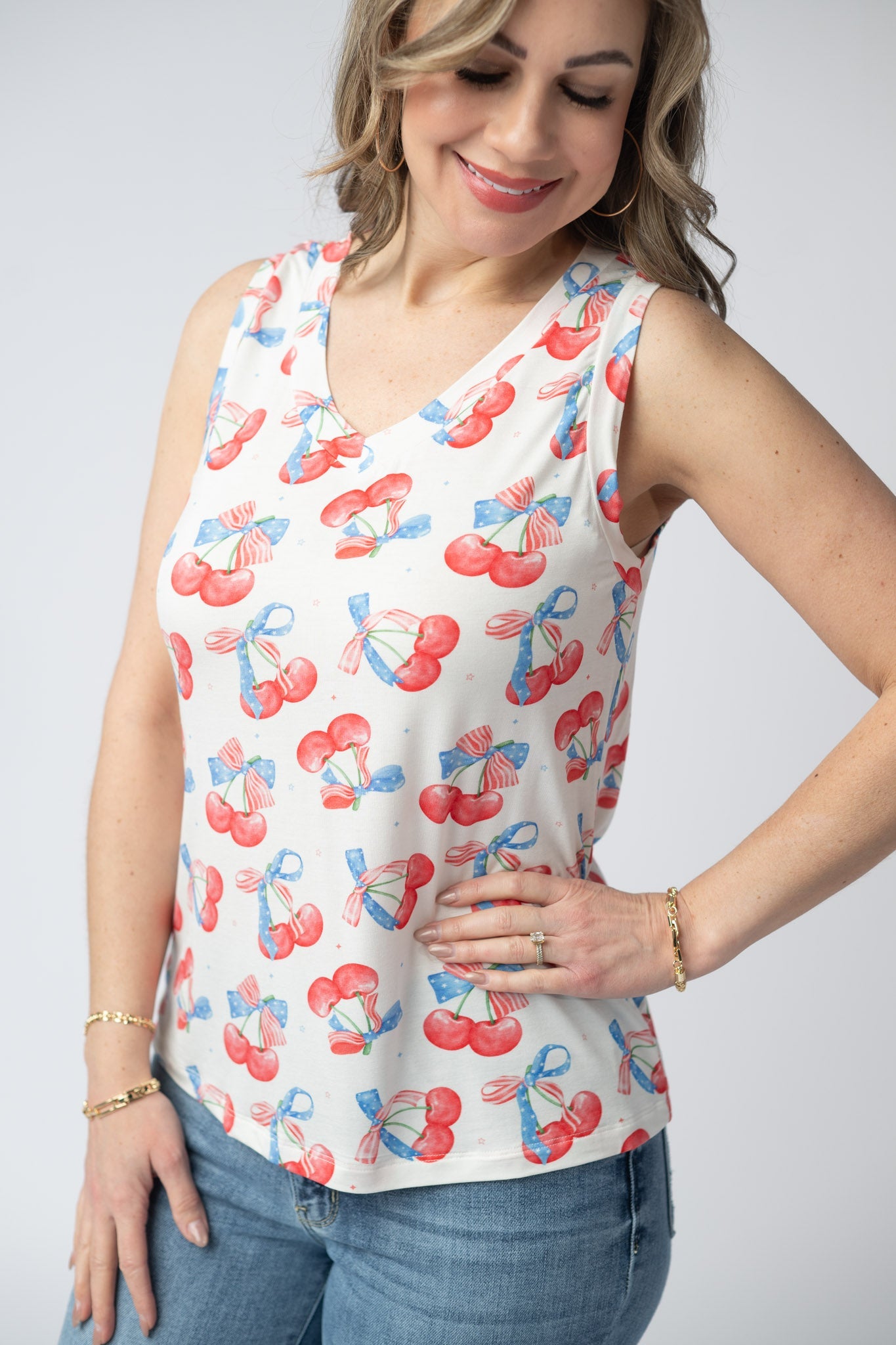 Michelle Mae Noelle Tank - Patriotic Cherries
