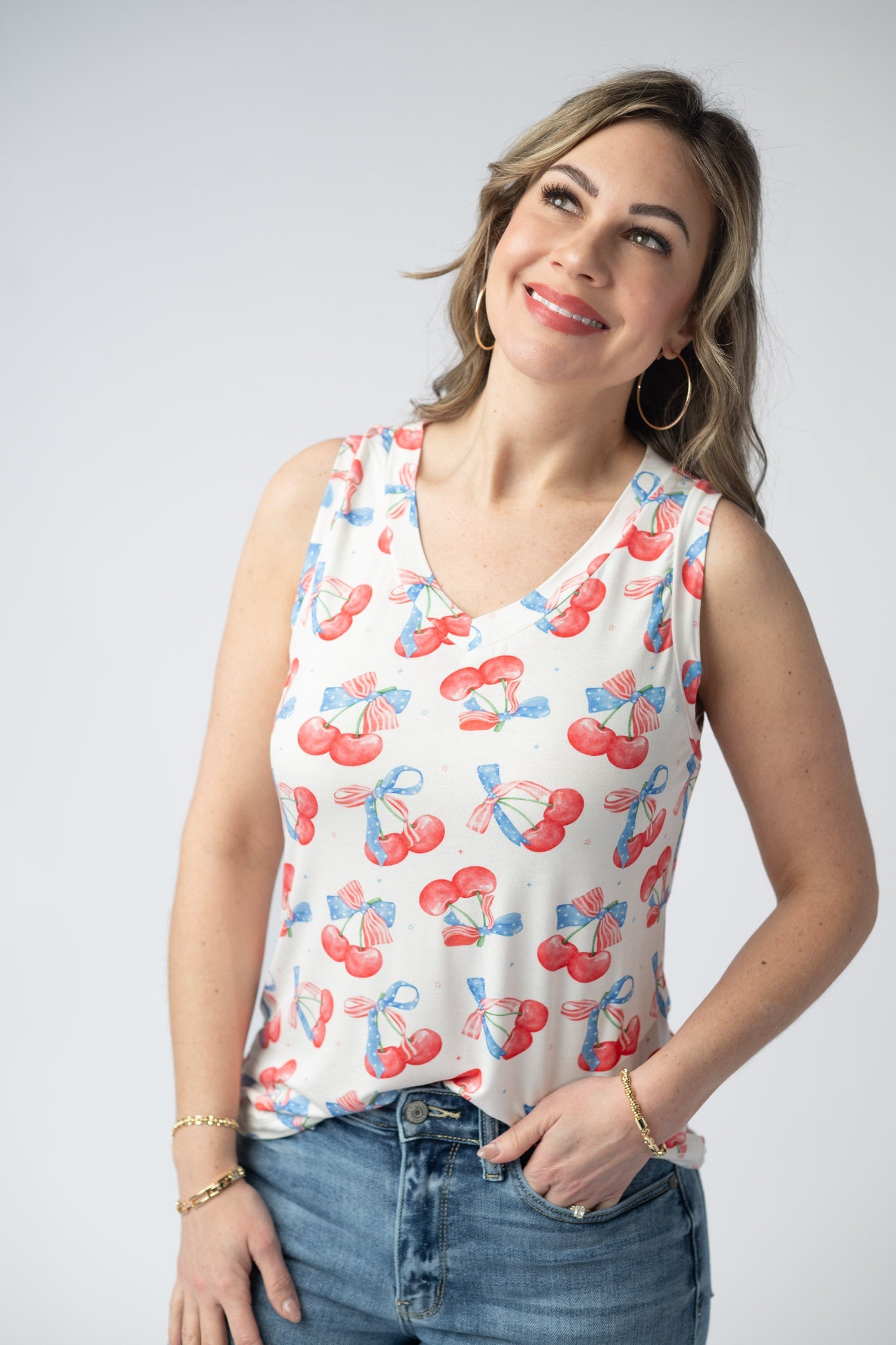 Michelle Mae Noelle Tank - Patriotic Cherries
