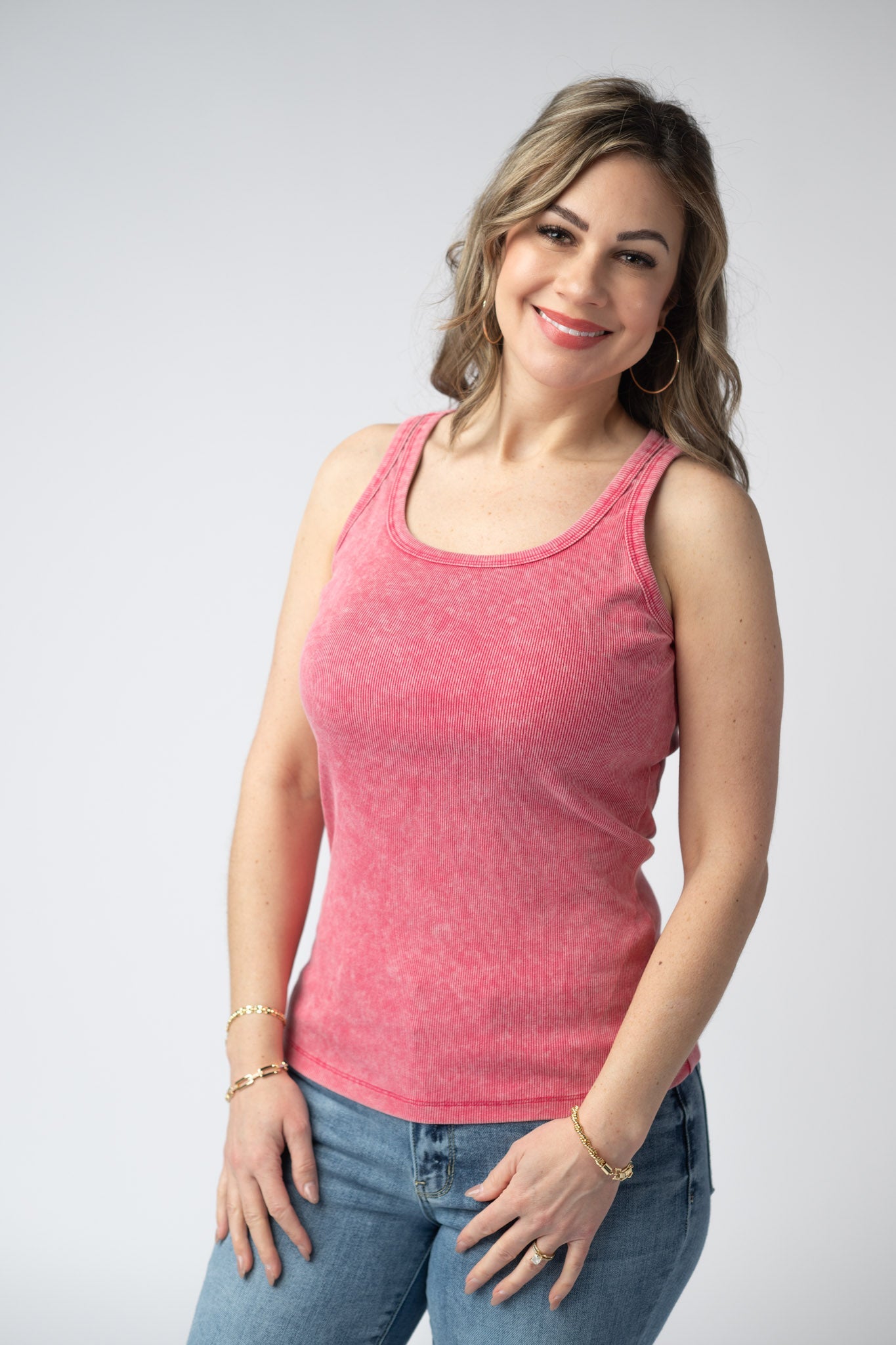 Michelle Mae Audrey Vintage Wash Tank - Red