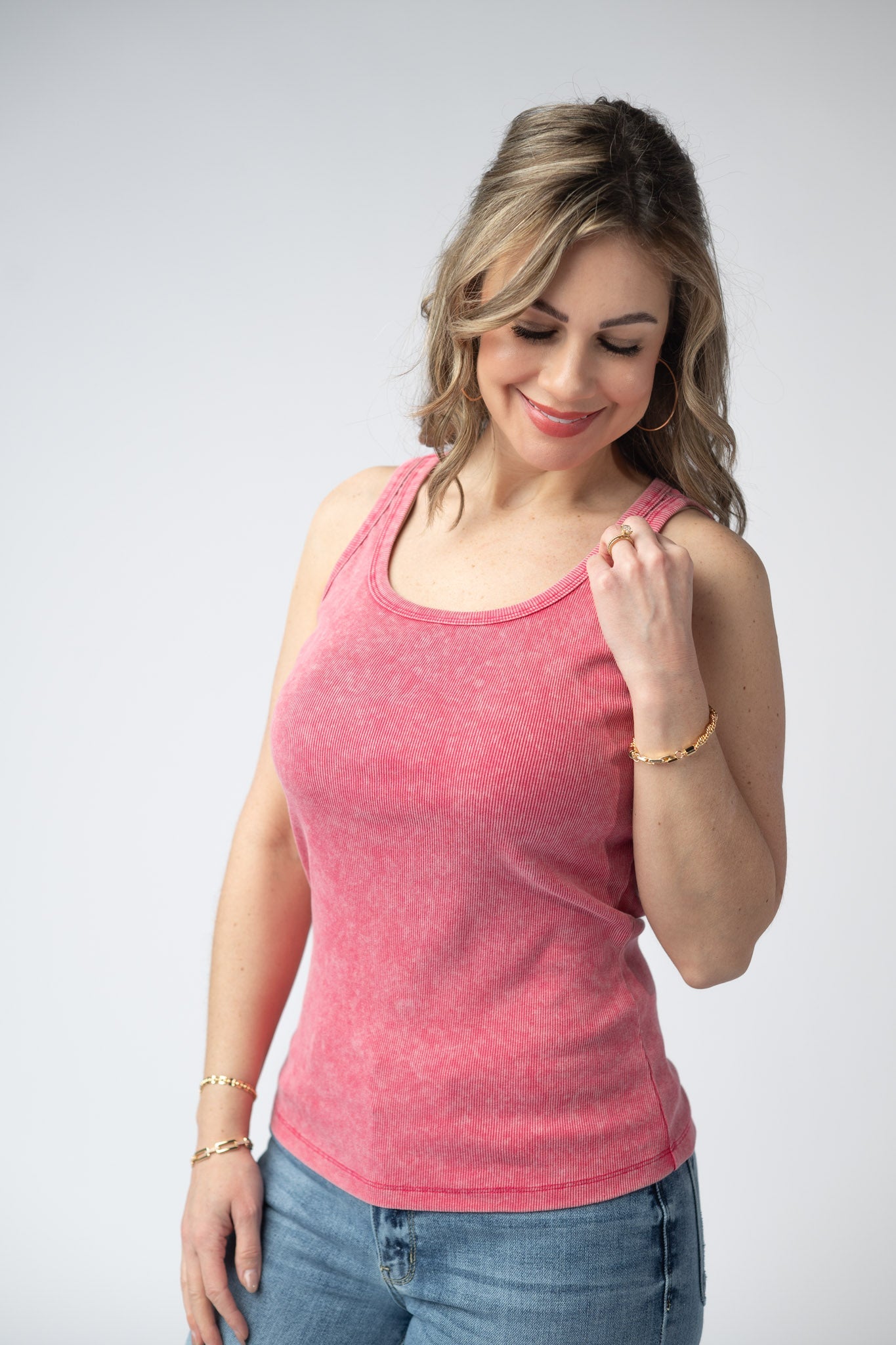Michelle Mae Audrey Vintage Wash Tank - Red