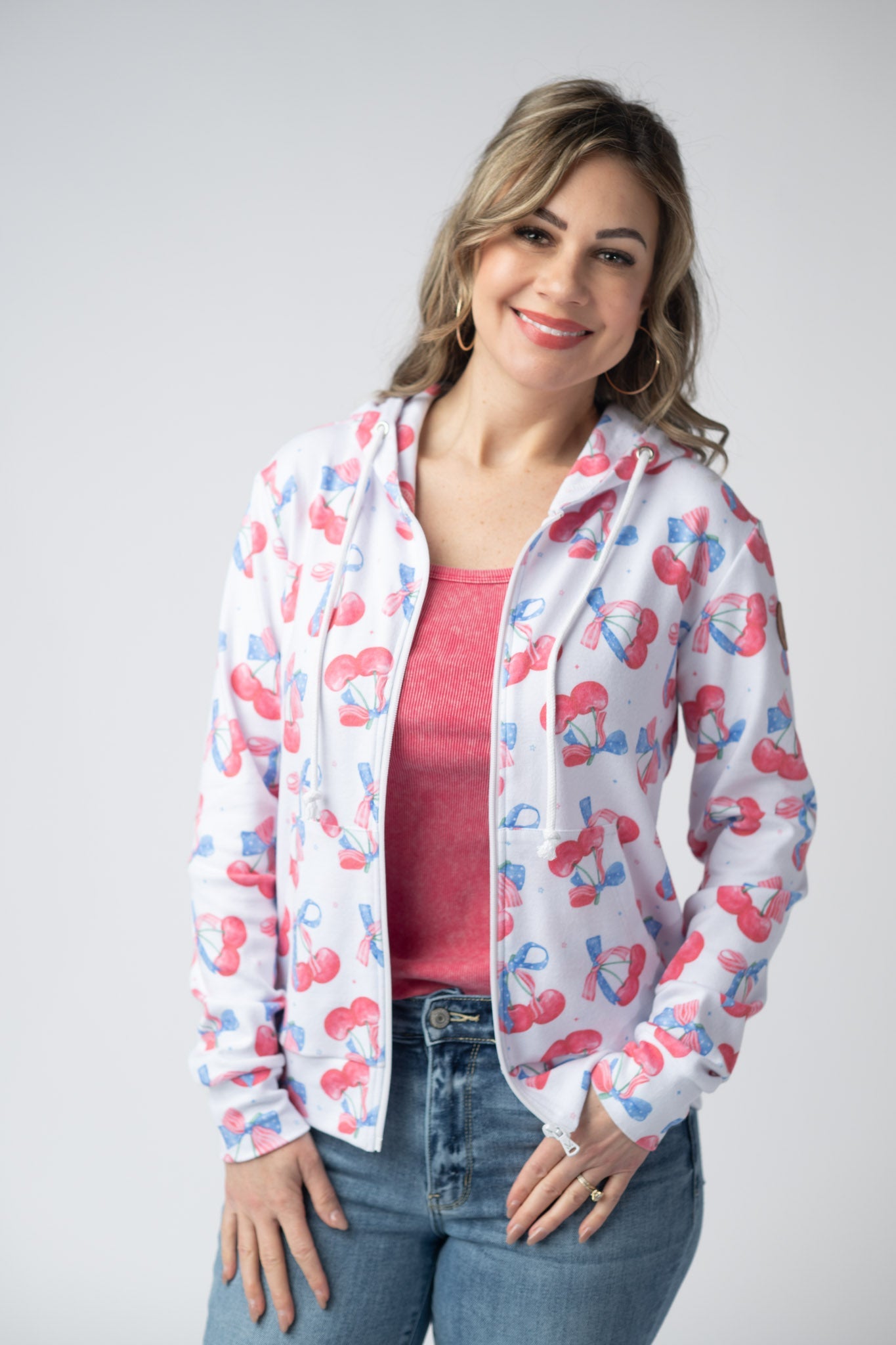 Michelle Mae  Fullzip Hoodie - Patriotic Cherries