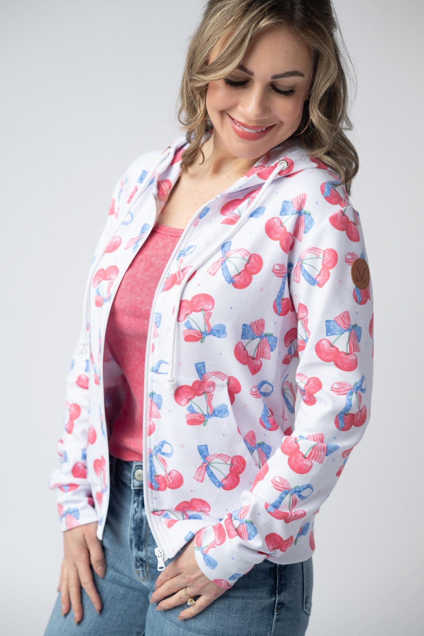 Michelle Mae  Fullzip Hoodie - Patriotic Cherries
